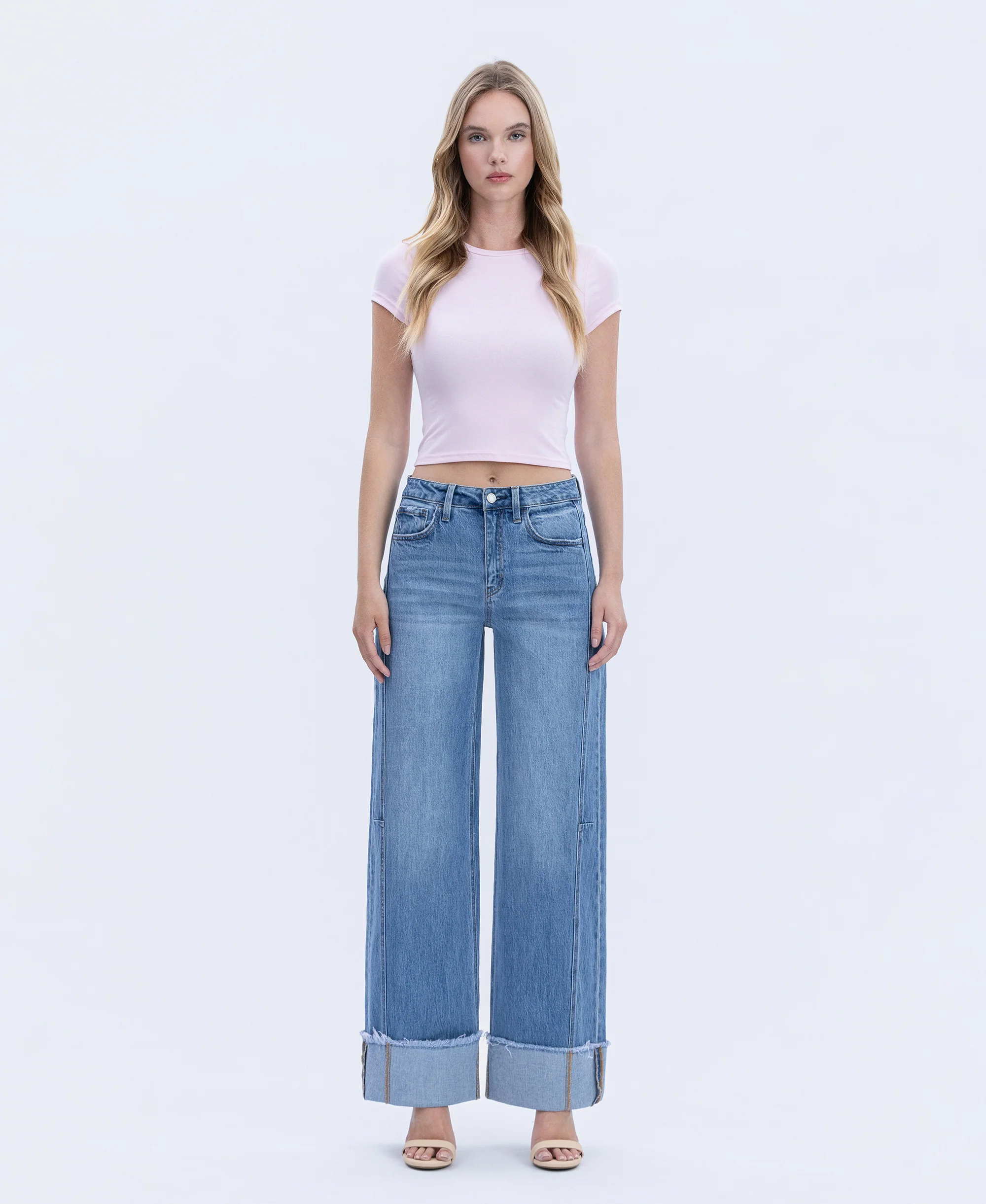 Adore You - High Rise Cuffed Wide Leg Jeans