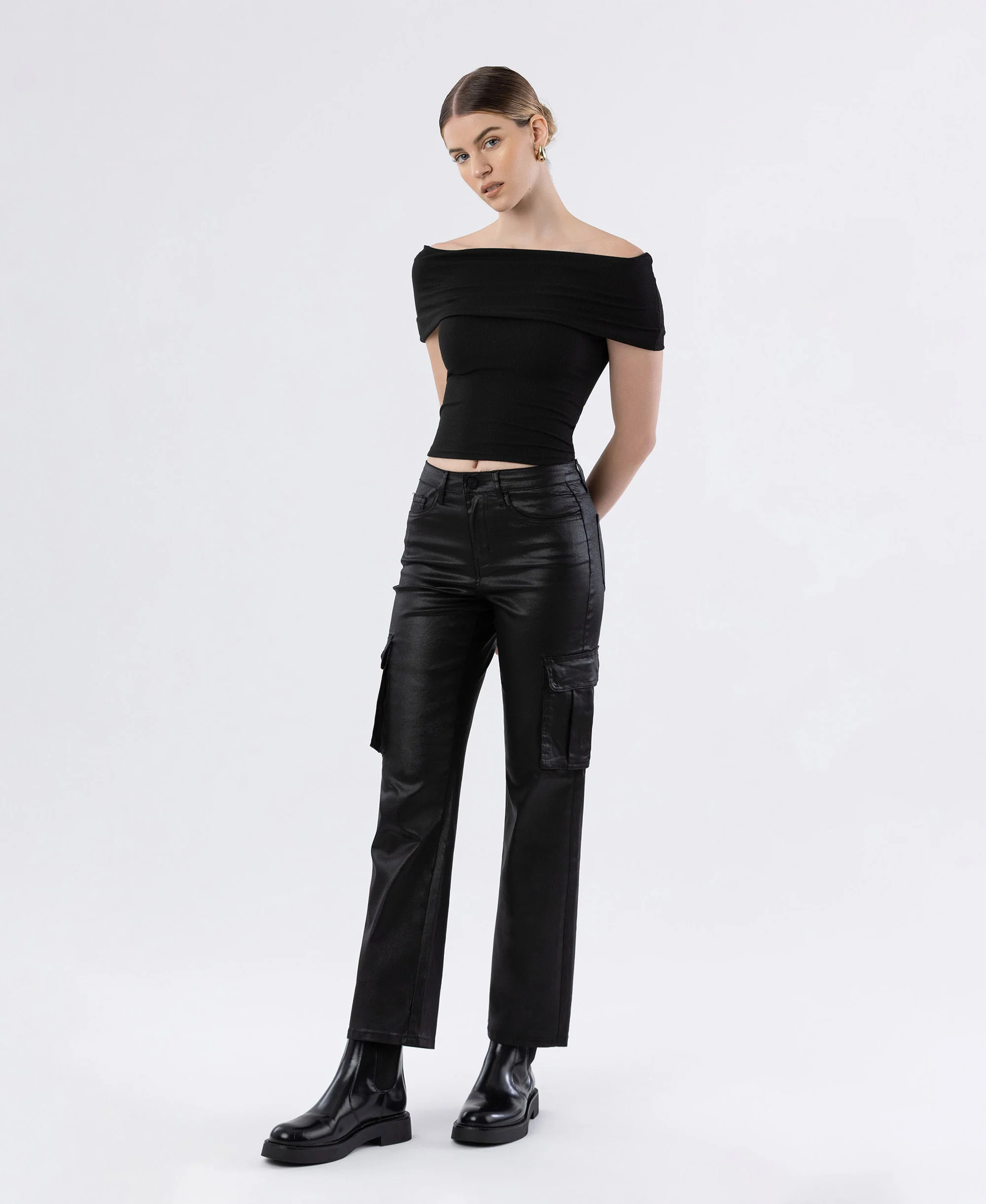 Astonished - High Rise Coated Cargo Straight Jeans - Image 3