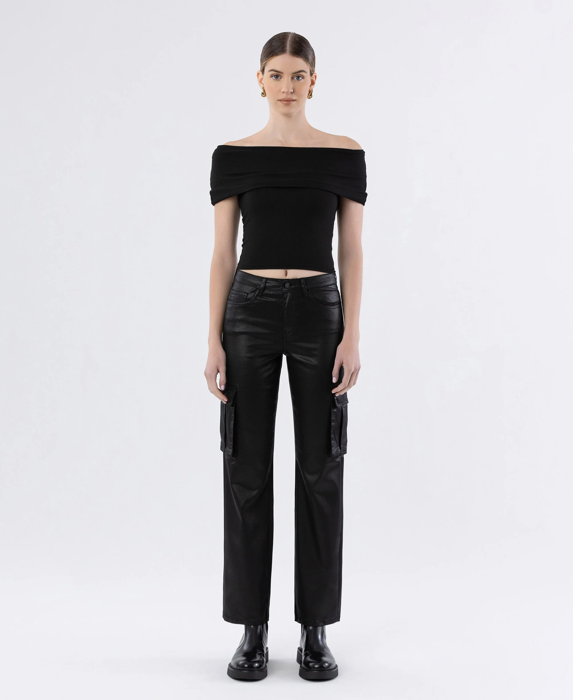 Astonished - High Rise Coated Cargo Straight Jeans - Image 4
