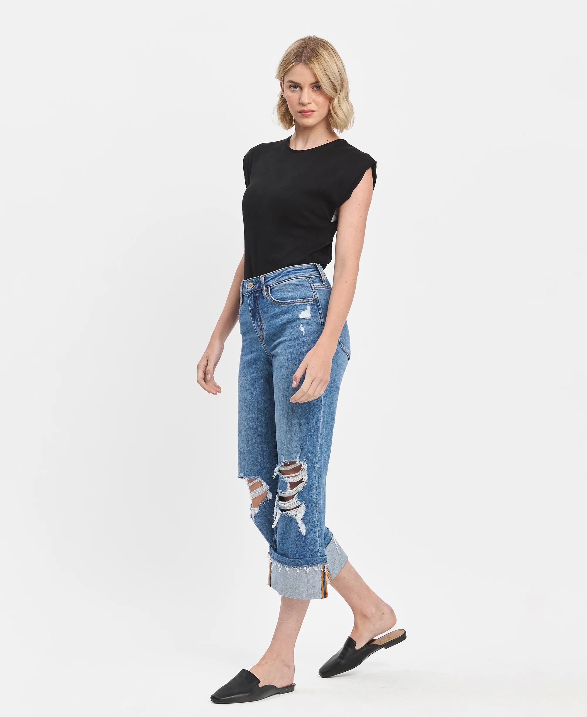 Attendant - High Rise Cuffed Crop Wide Leg Jeans - Image 3