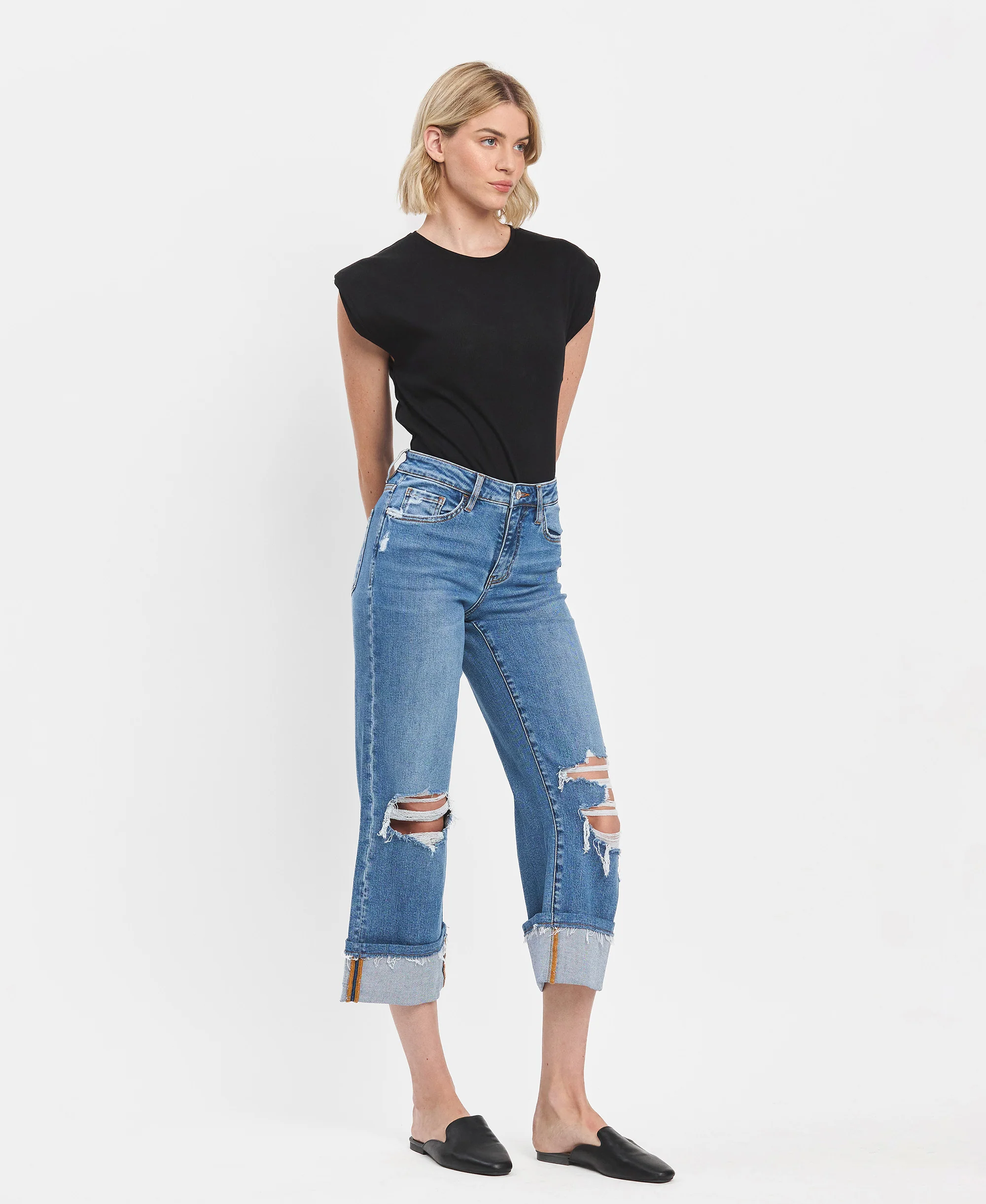Attendant - High Rise Cuffed Crop Wide Leg Jeans - Image 4