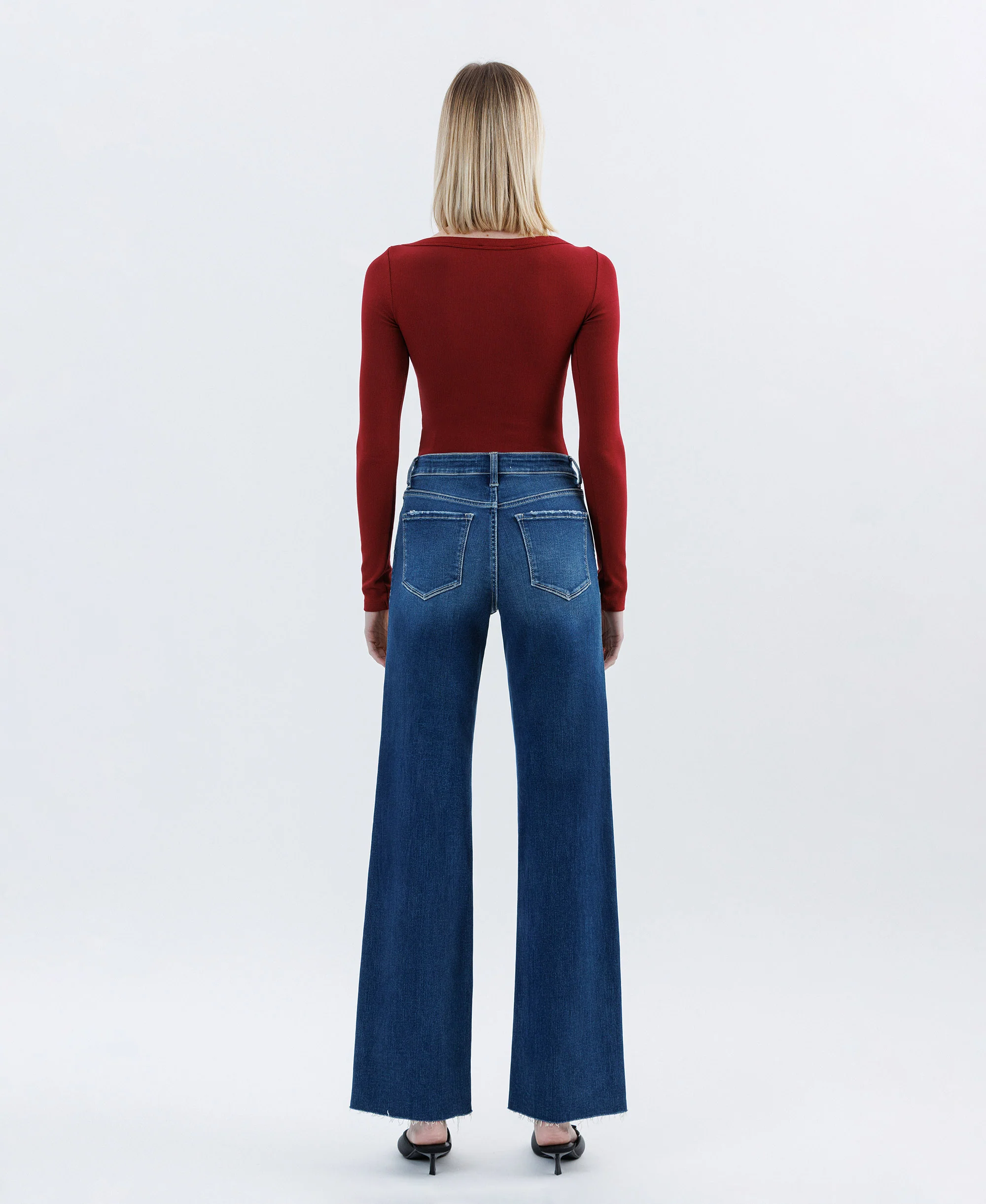 Auburn - High Rise Raw Hem Slim Wide Leg Jeans - Image 2