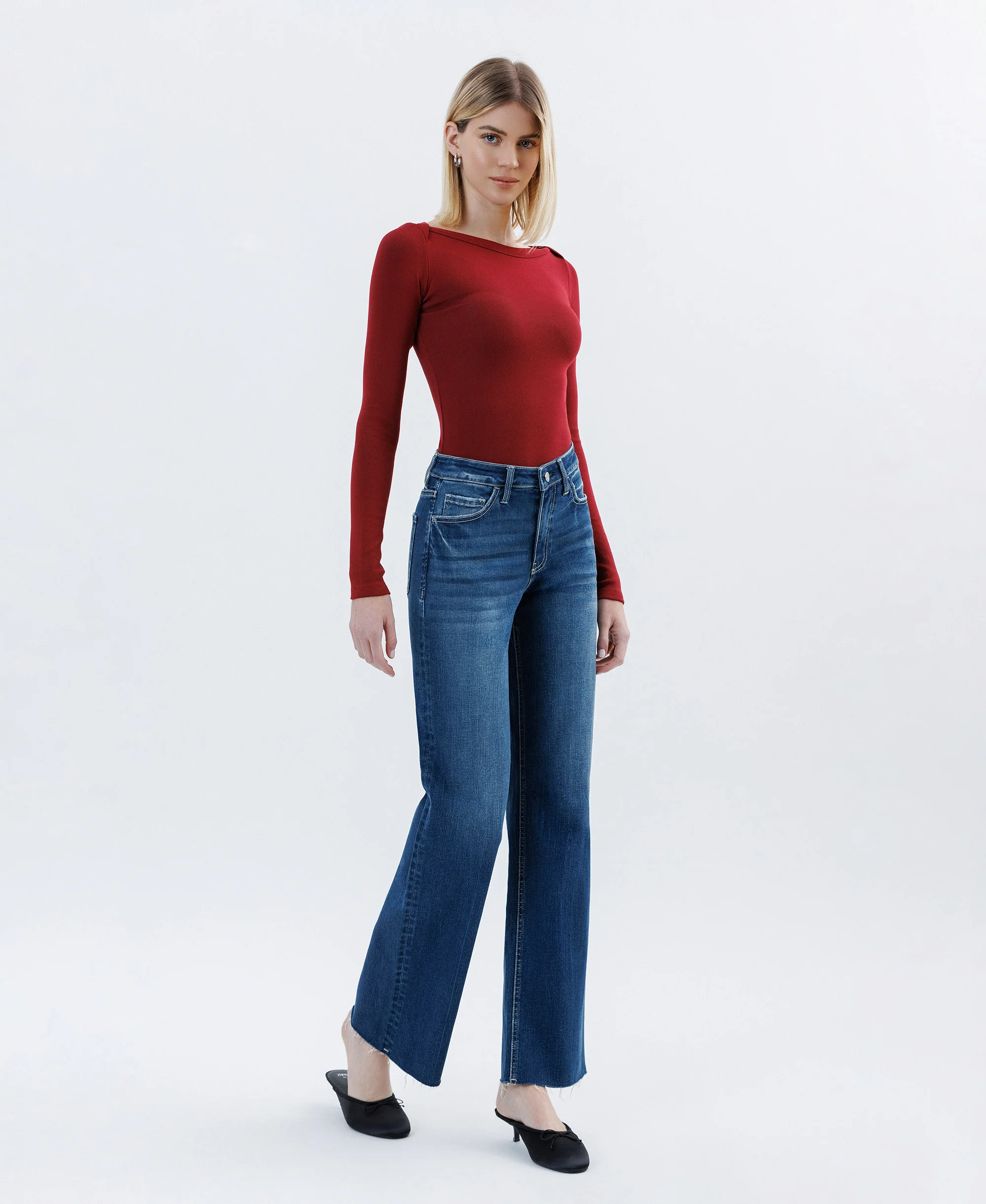 Auburn - High Rise Raw Hem Slim Wide Leg Jeans - Image 4