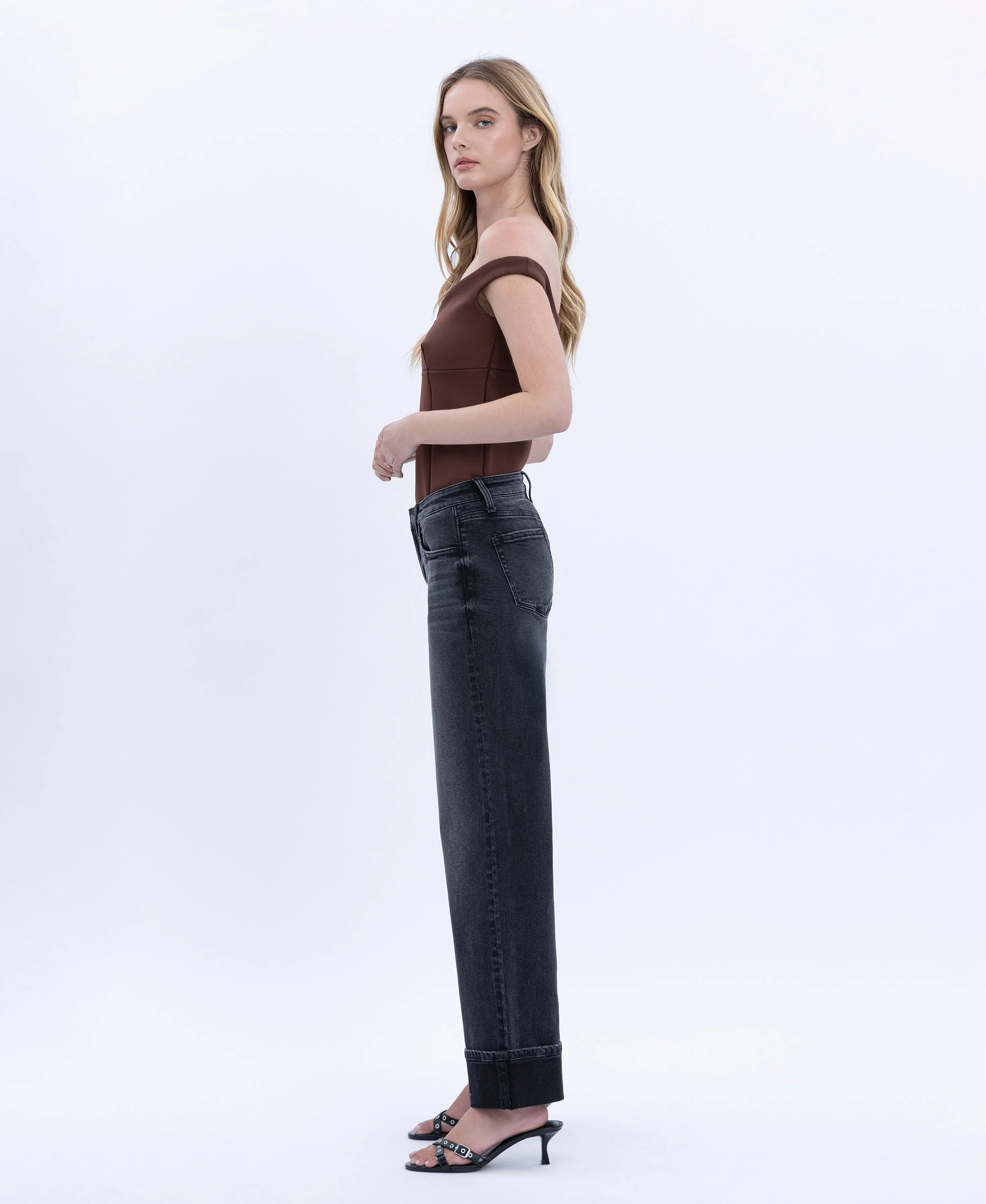 Black - Low Rise Cuffed Baggy Wide Leg Jeans - Image 3