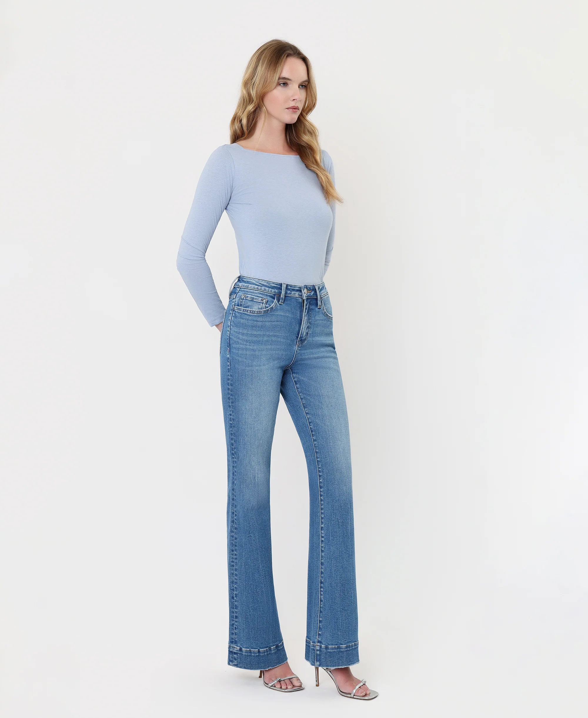 Blue Lotus - High Rise Trouser Hem Relaxed Flare Jeans - Image 4