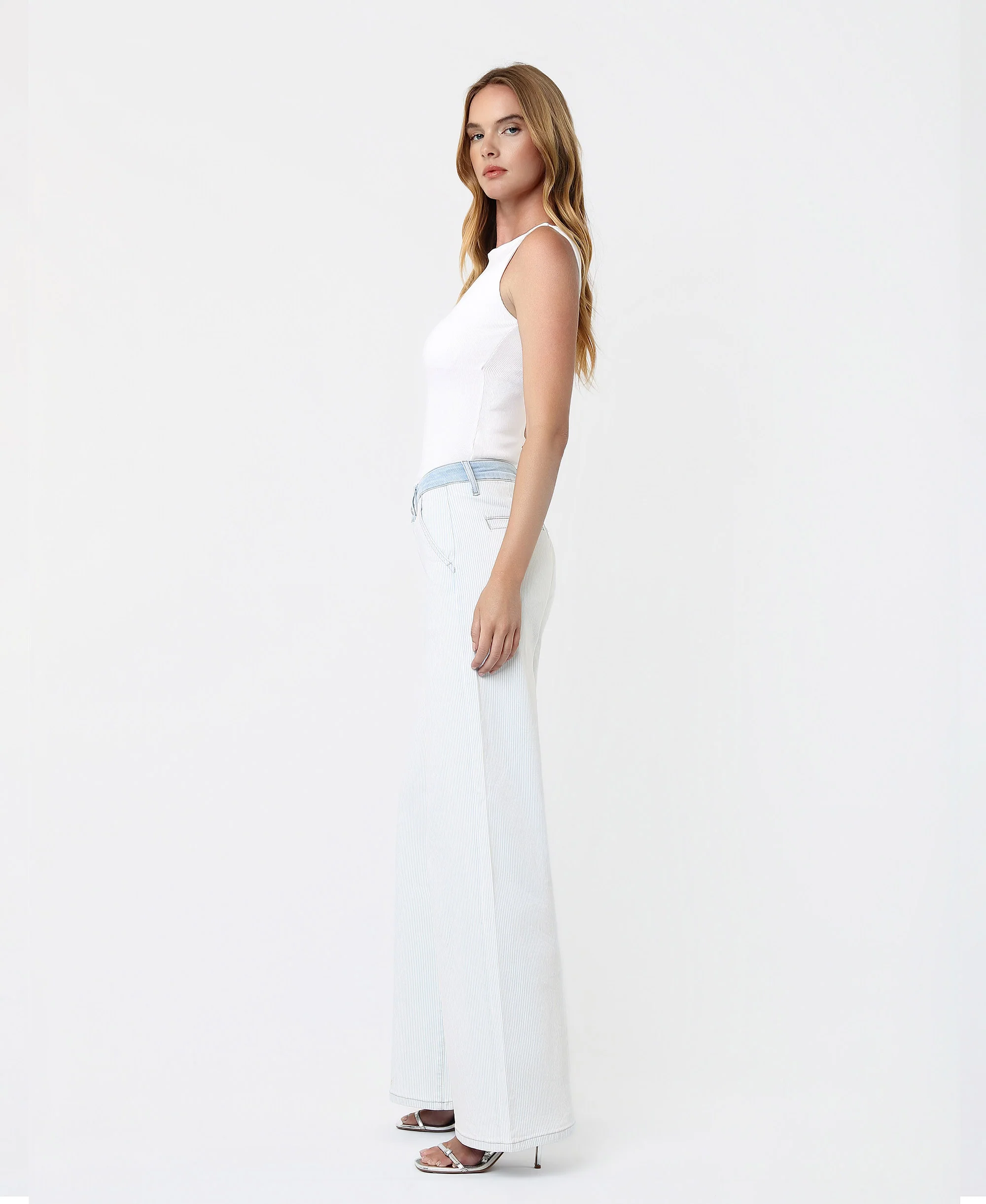 Castle Rock - High Rise Contrast WB Striped Wide Leg Jeans - Image 3