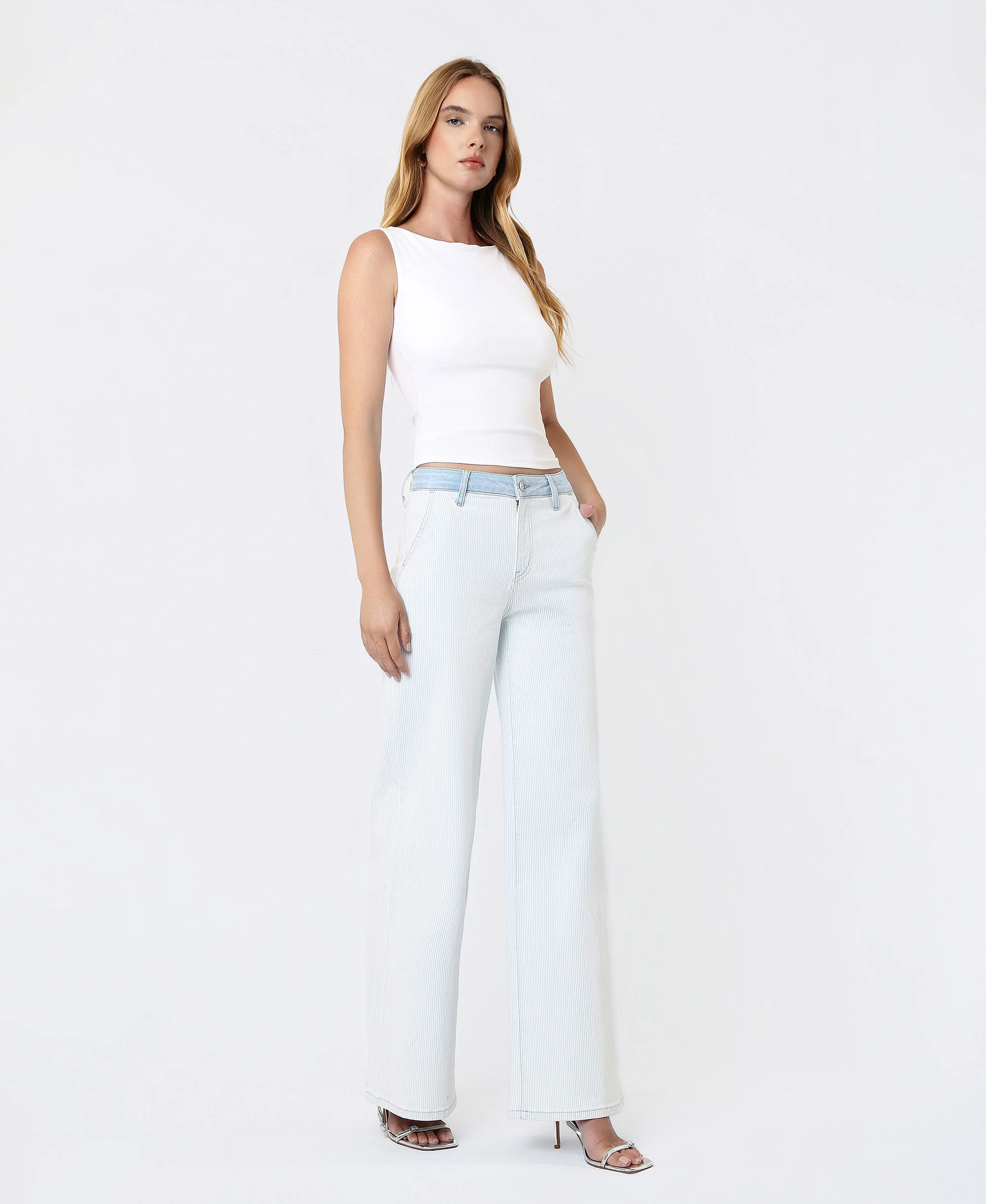 Castle Rock - High Rise Contrast WB Striped Wide Leg Jeans - Image 4