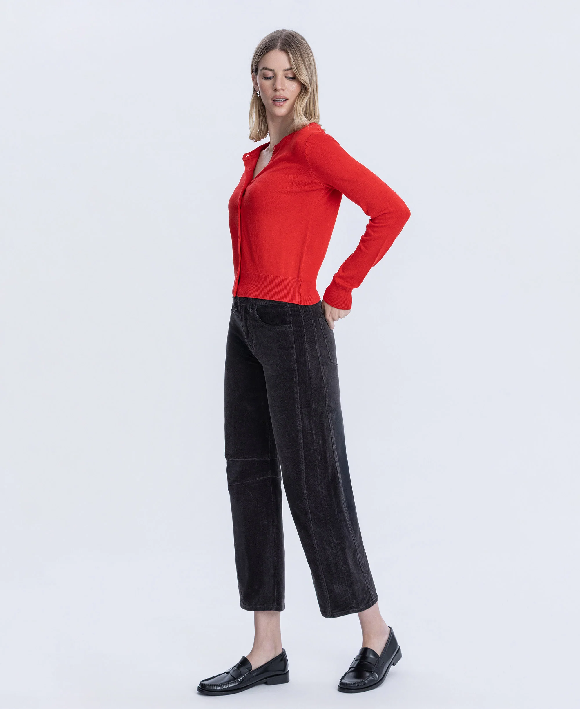Dark Gray - High Rise Corduroy Barrel Jeans - Image 3