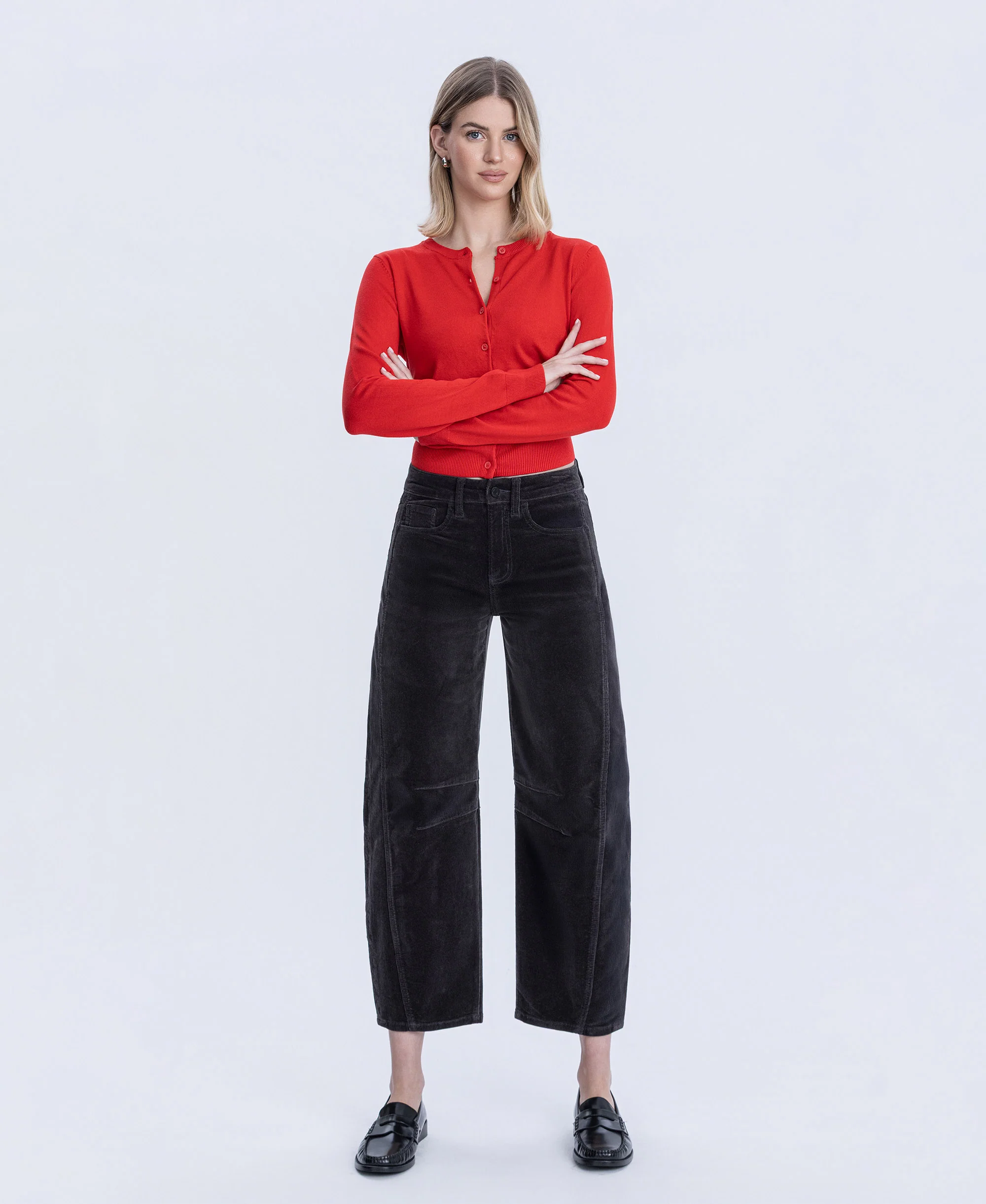 Dark Gray - High Rise Corduroy Barrel Jeans - Image 4