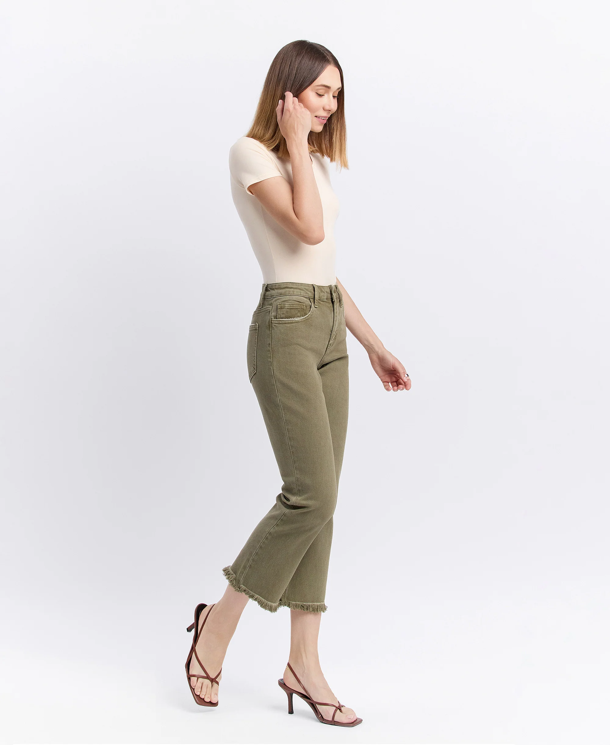 Deep Lichen Green - High Rise Raw Crop Straight Jeans - Image 4