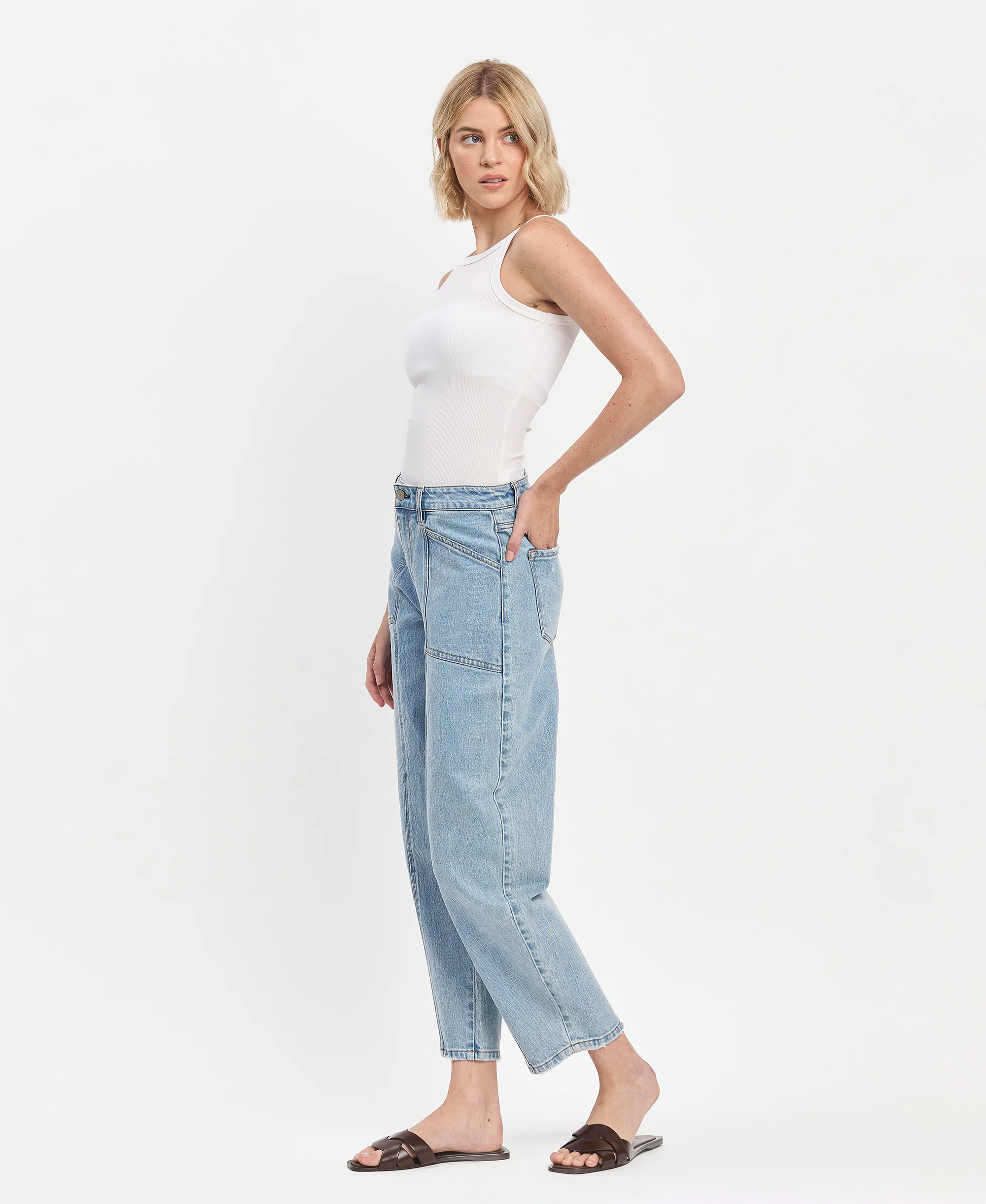 Dexterously - Super High Rise Panel Detail Barrel Jeans - Image 3
