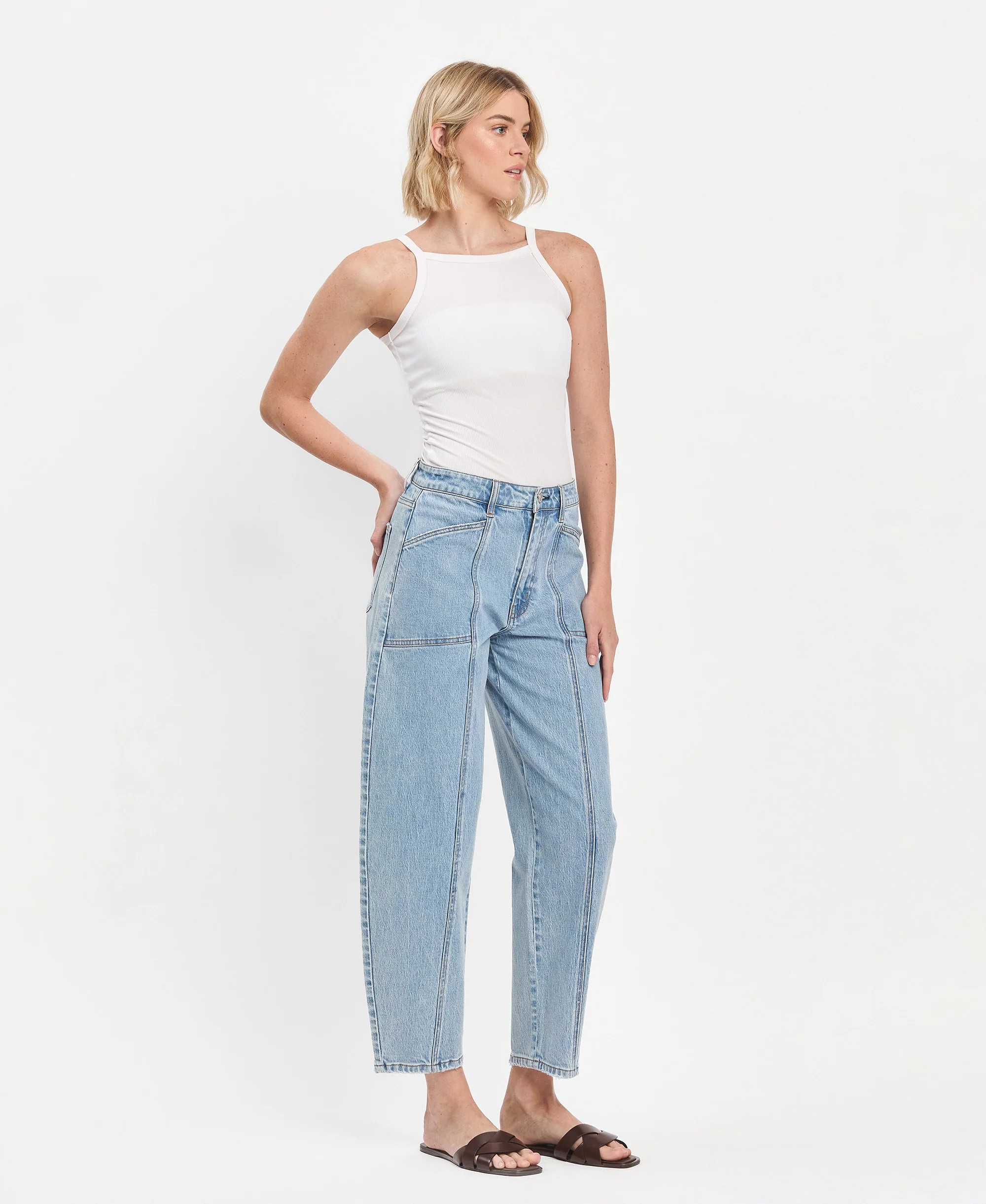 Dexterously - Super High Rise Panel Detail Barrel Jeans - Image 4