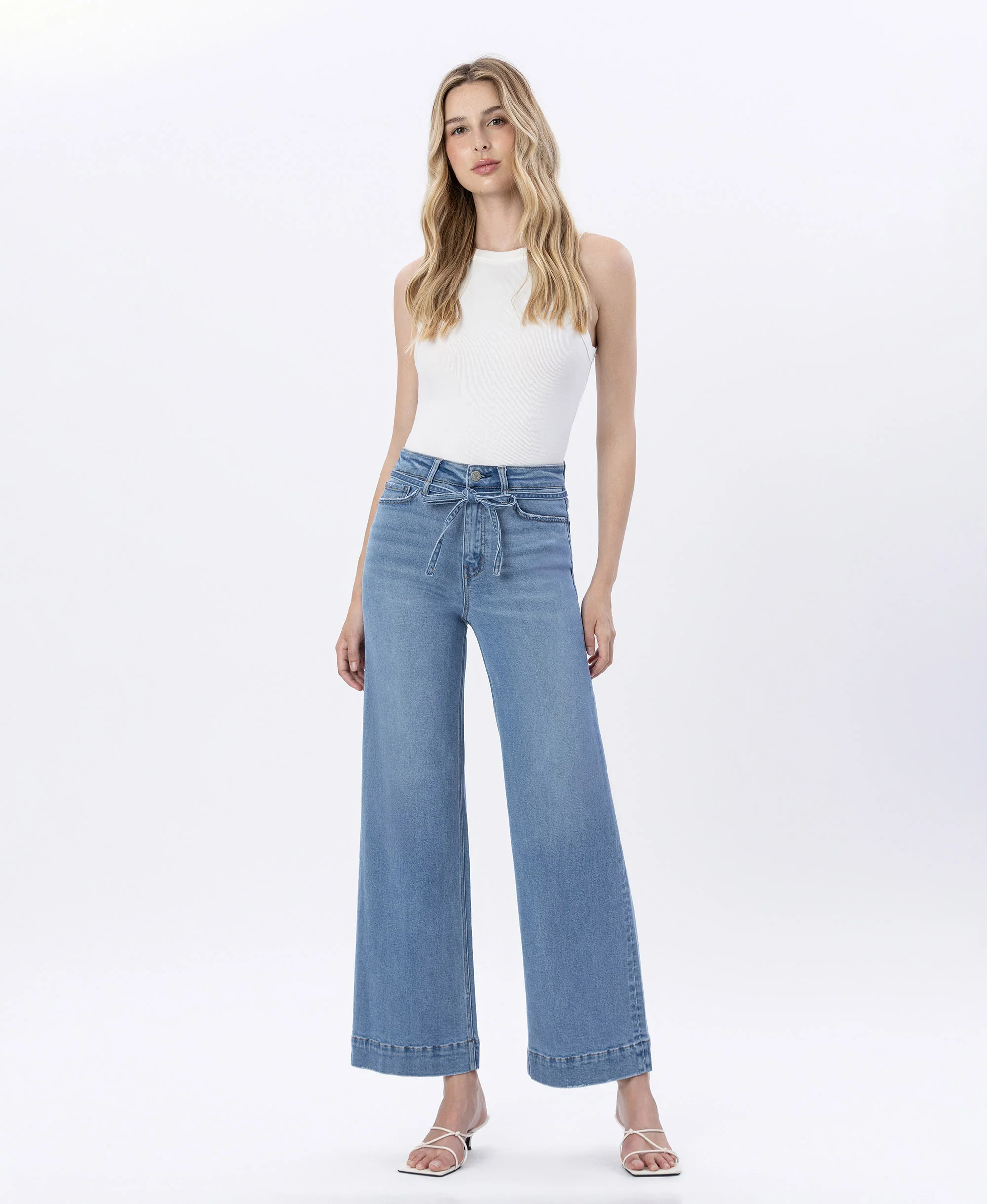 Elatedly - Super High Rise Tie Waist Trouser Wide Leg Jeans - Image 4