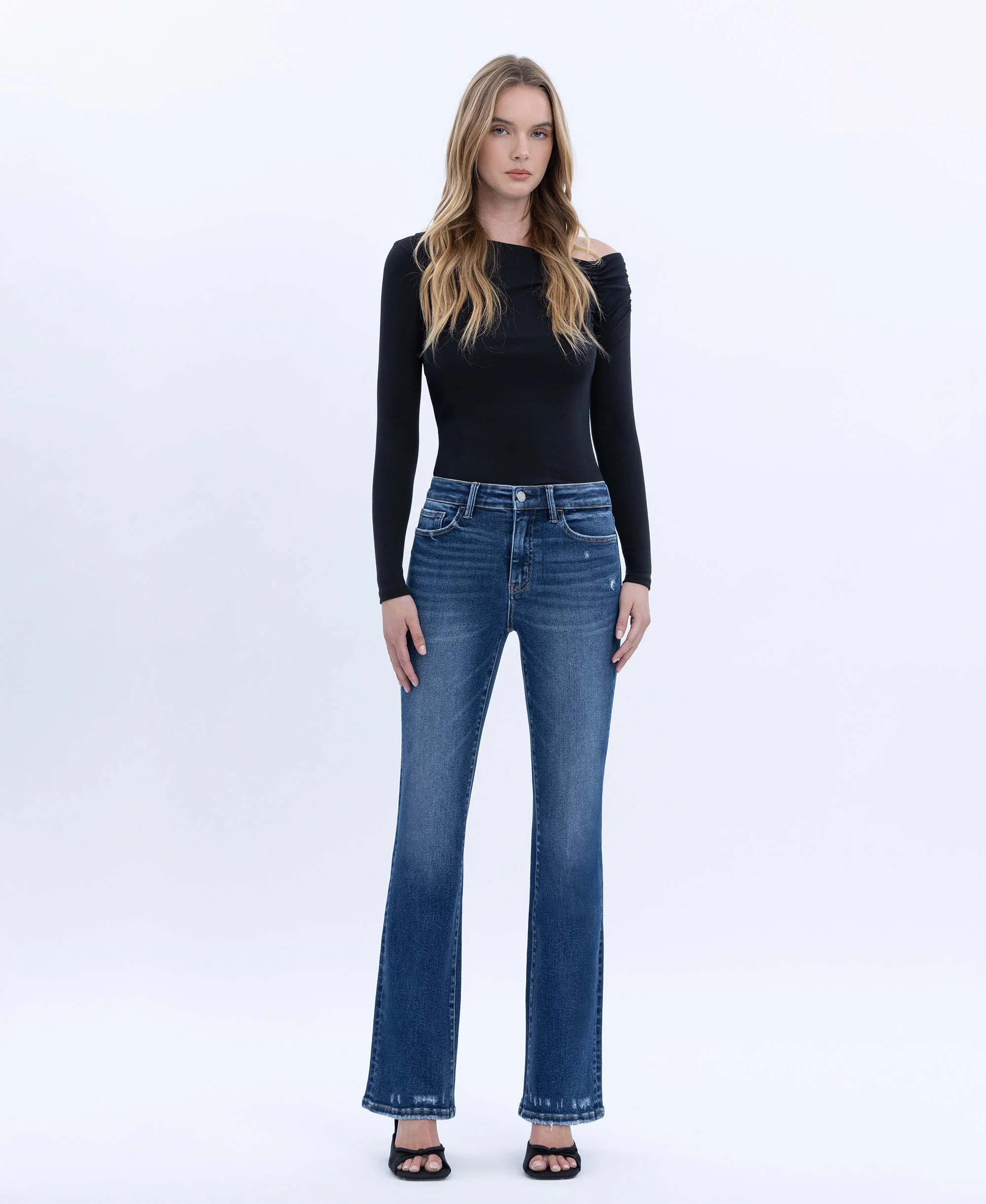 Elegant Jewel - High Rise Full Length Bootcut Jeans