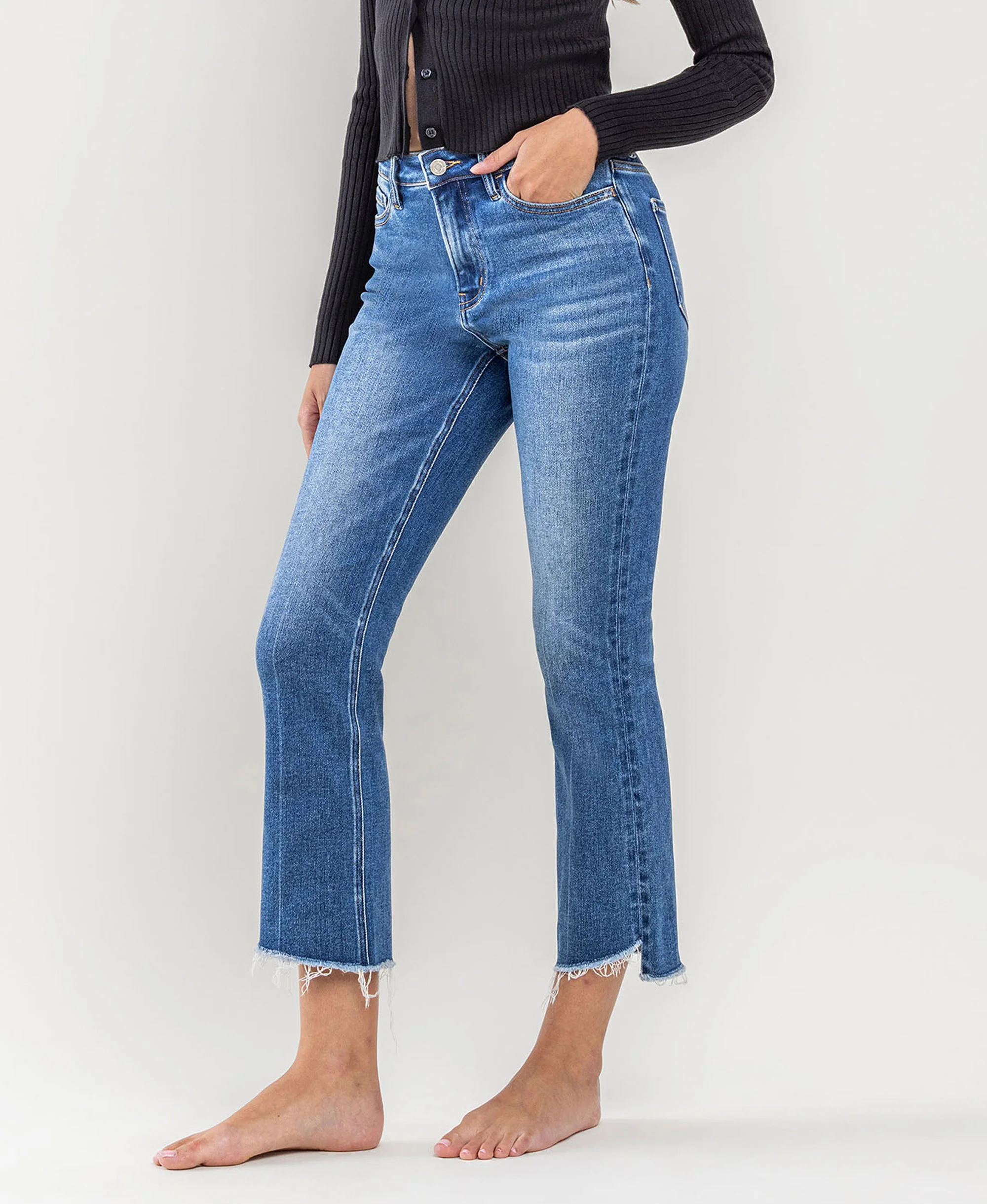 Encouragingly - High Rise Step Hem Kick Flare Jeans - Image 3