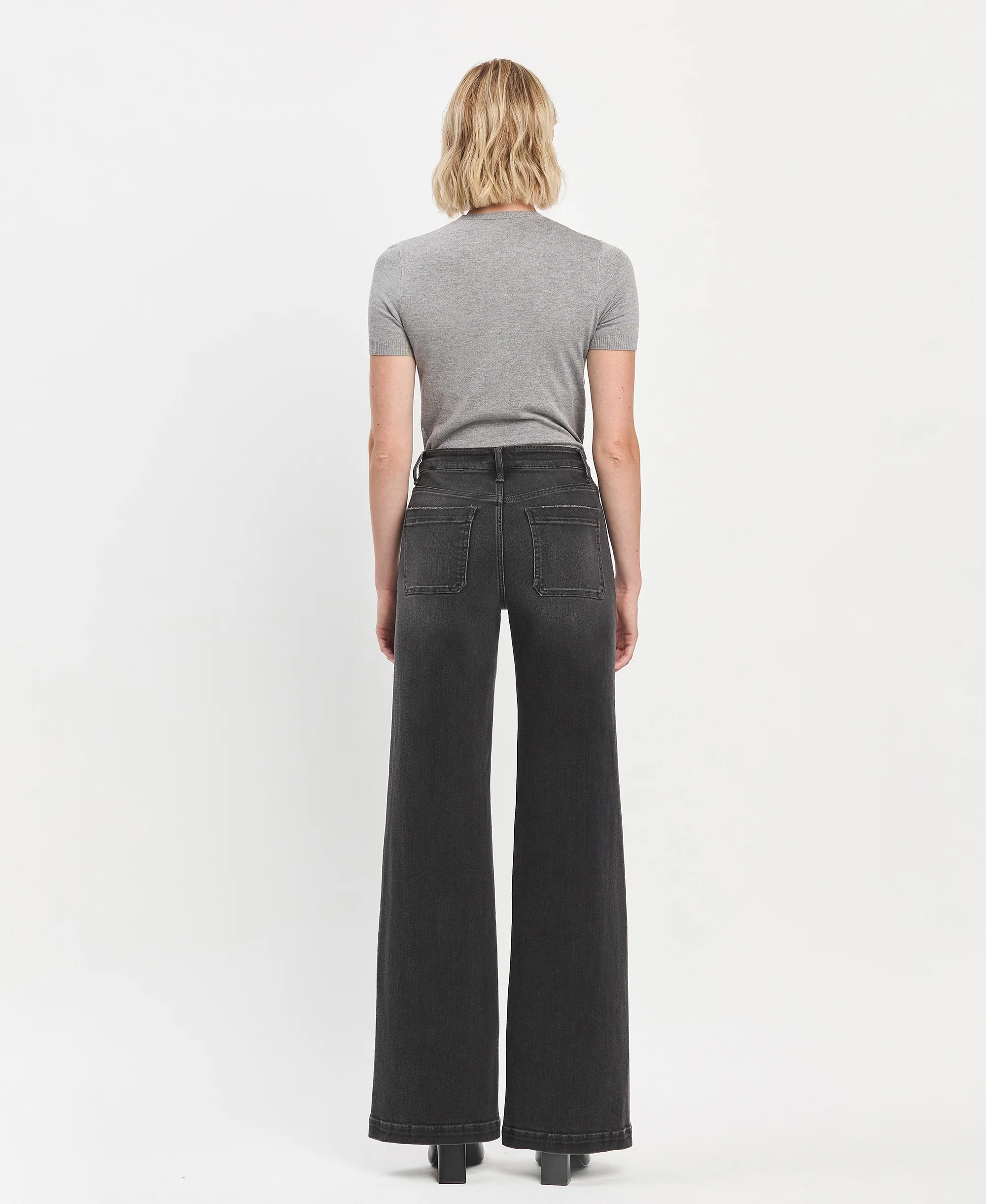 Engross - High Rise Patch Pocket Trouser Hem Wide Leg Jeans - Image 2