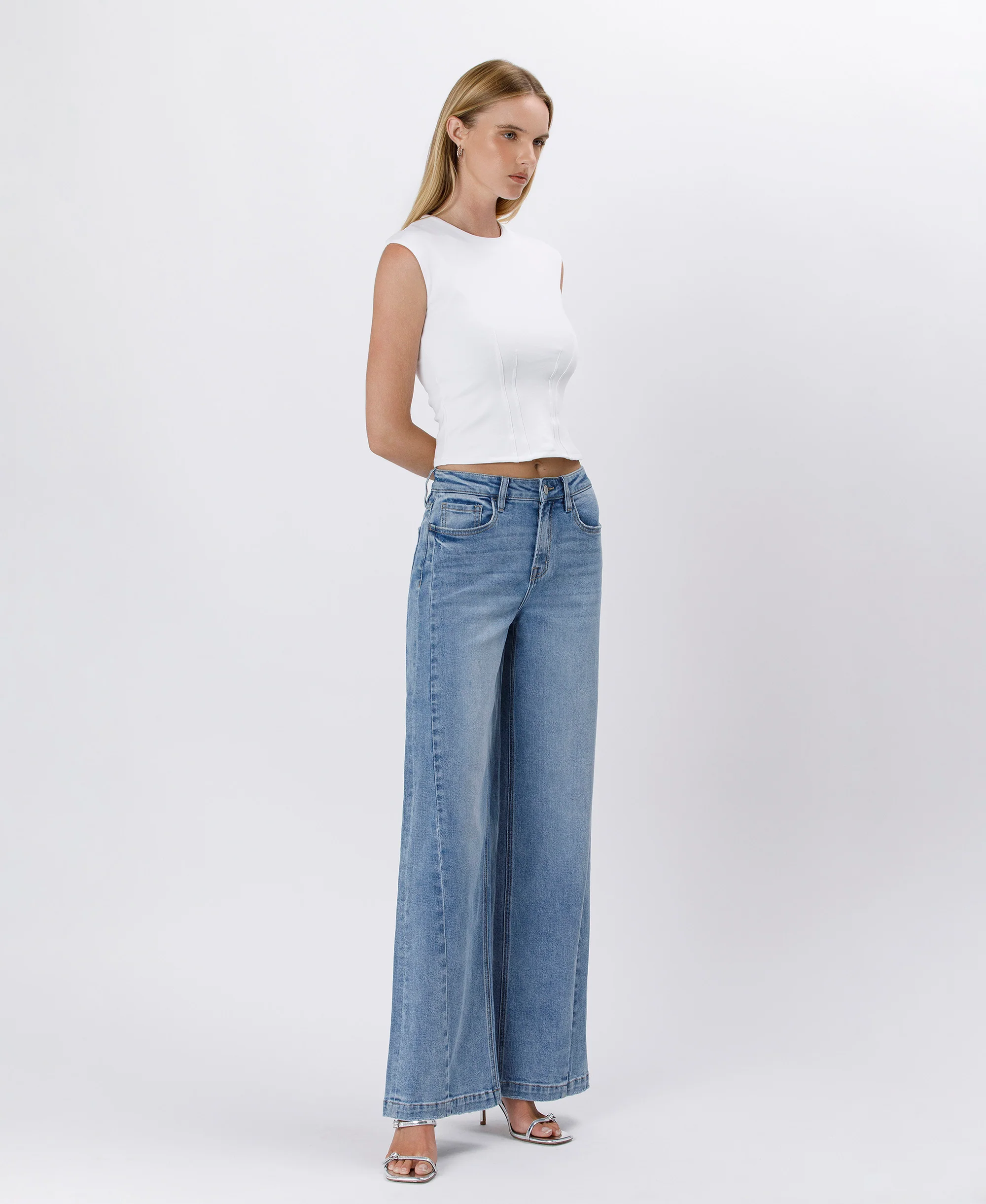 Enthuse - High Rise Seam Detail Palazzo Jeans - Image 5