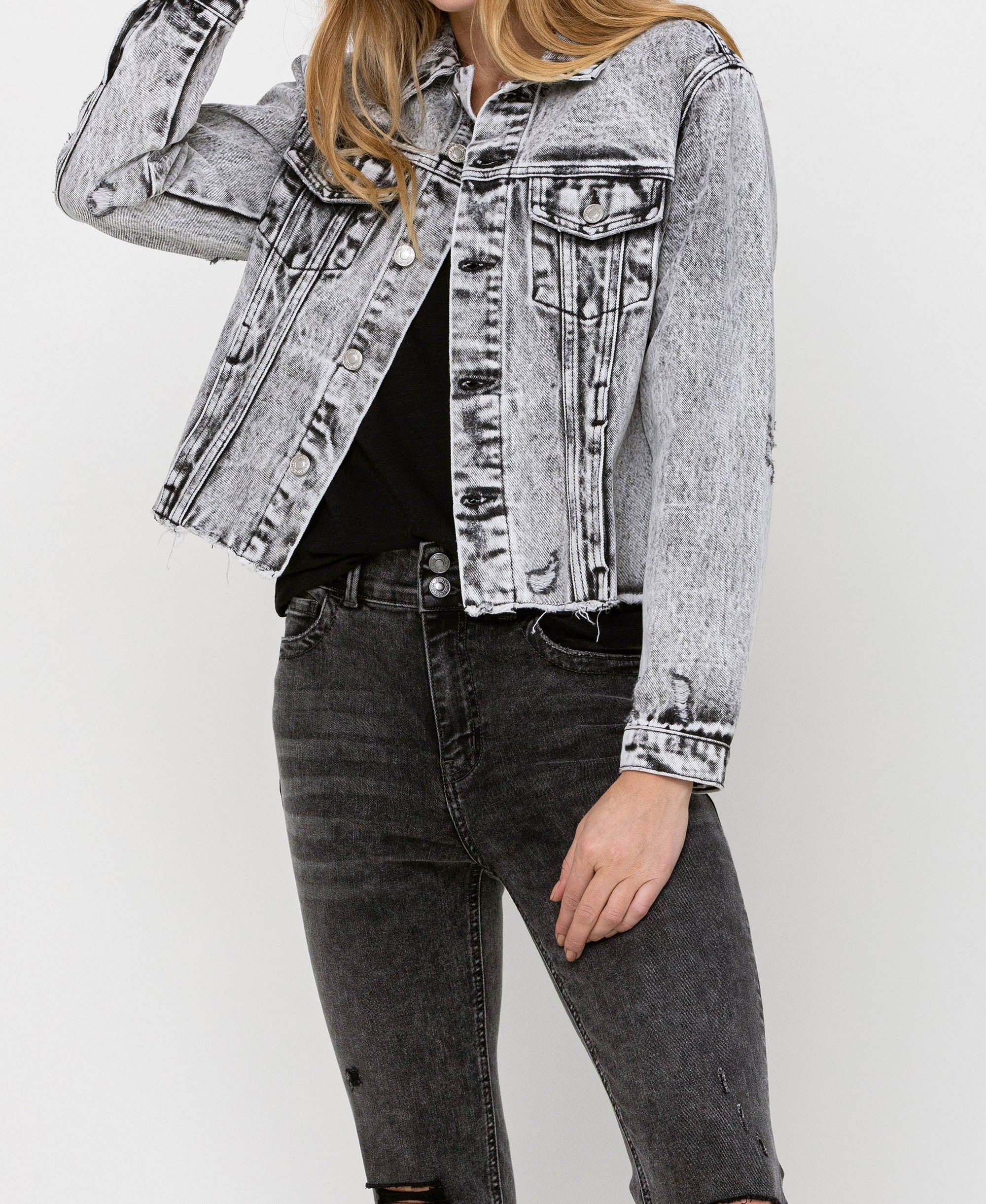 Escala - Distressed Black Acid Wash Classic Crop Jacket - Image 3