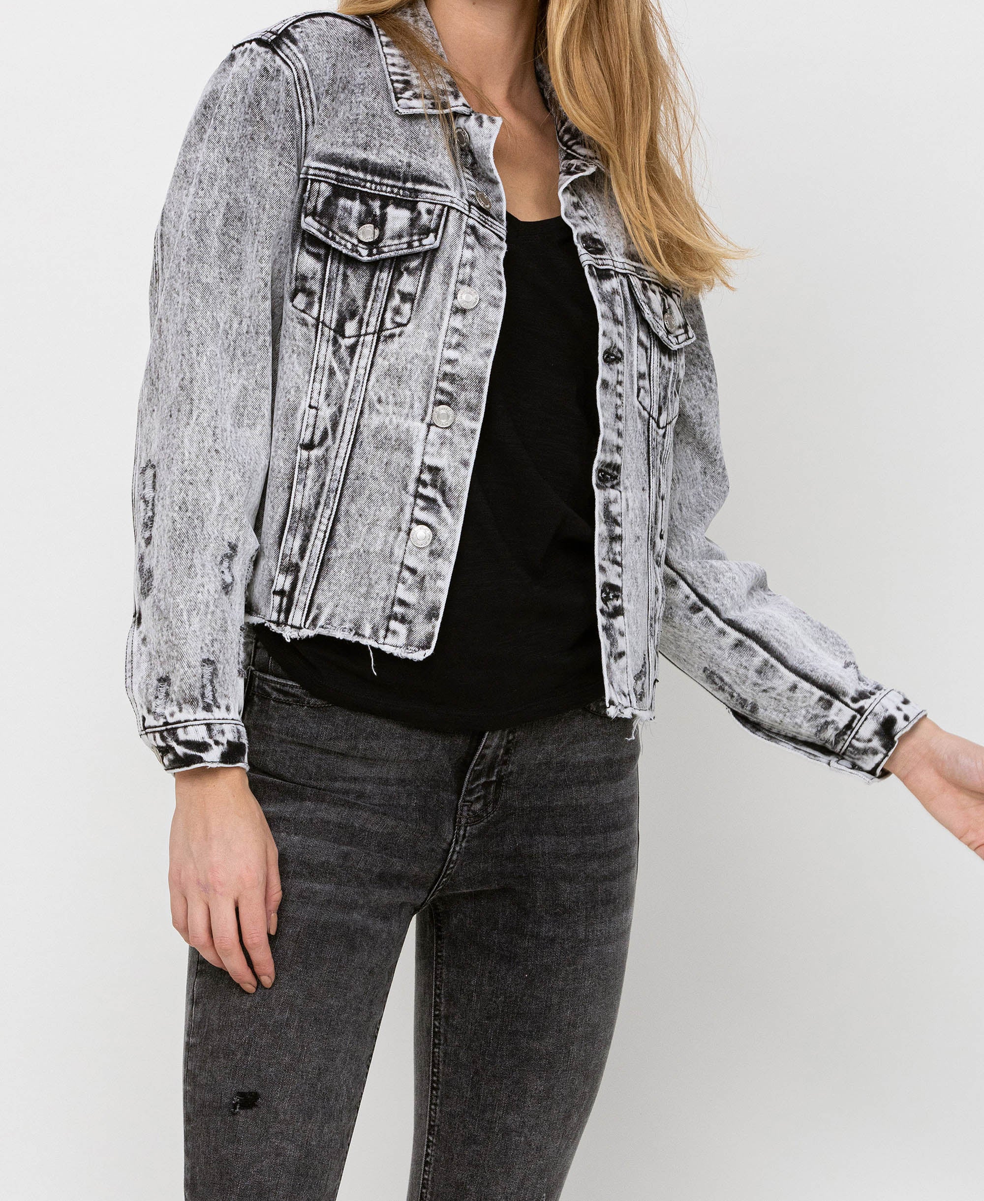 Escala - Distressed Black Acid Wash Classic Crop Jacket - Image 4
