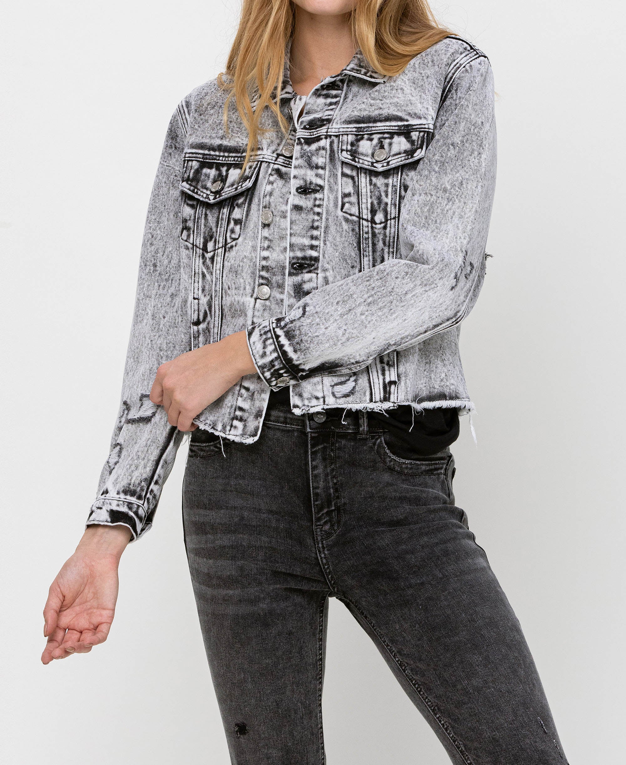 Escala - Distressed Black Acid Wash Classic Crop Jacket - Image 5