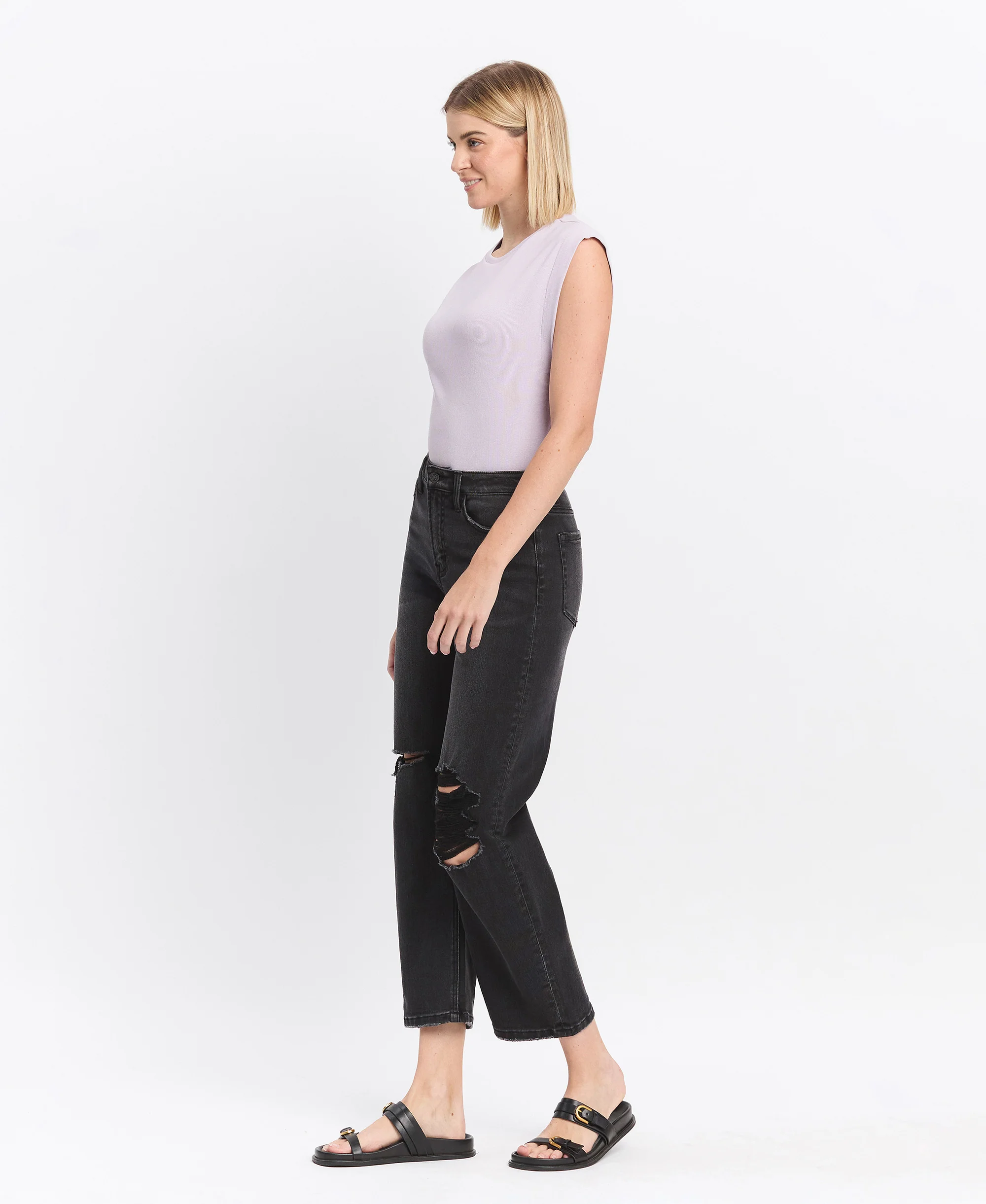 Esteem - High Rise Distressed Barrel Jeans - Image 3
