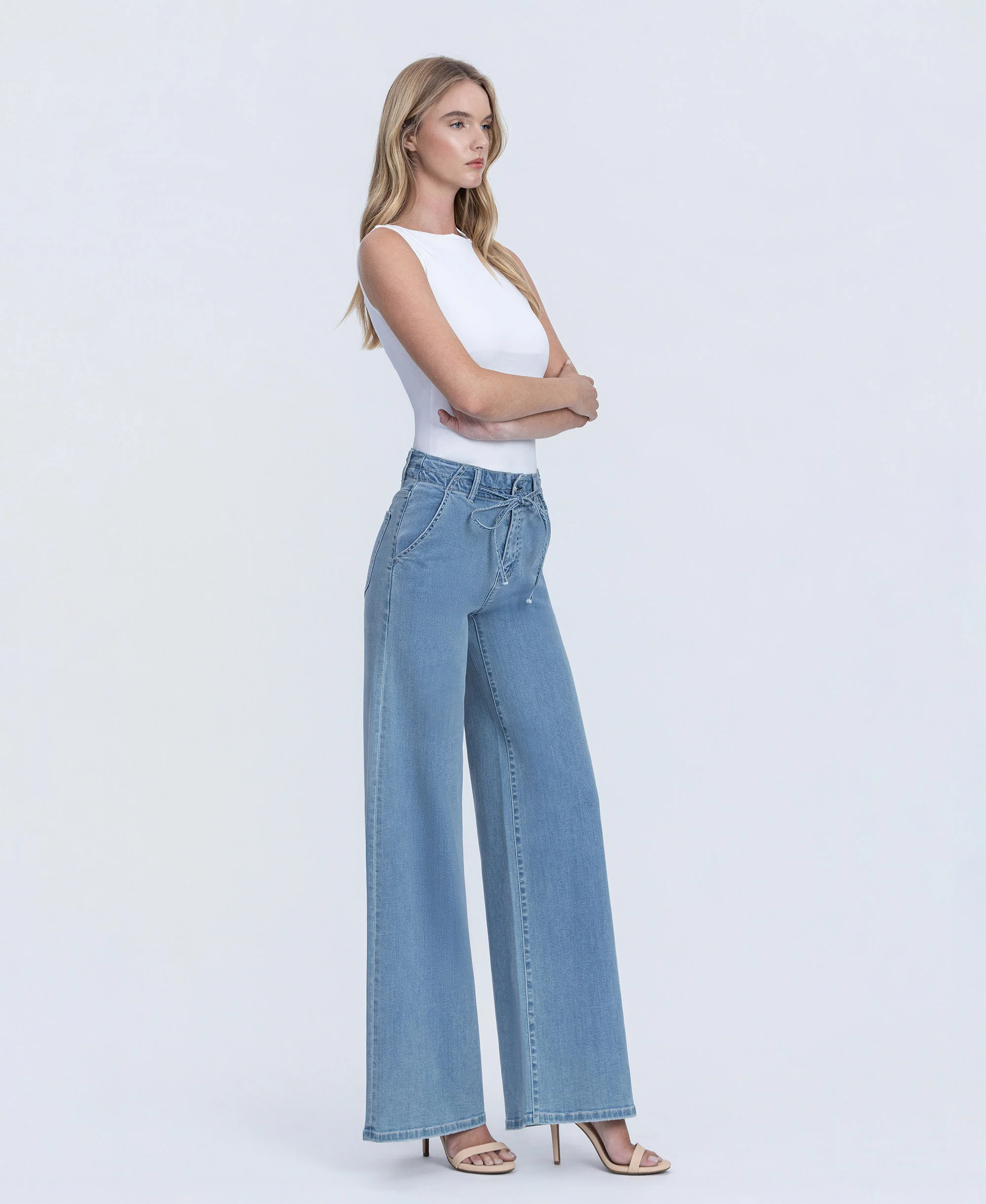Ethereal Promise - High Rise Tie Waist Palazzo Jeans - Image 4