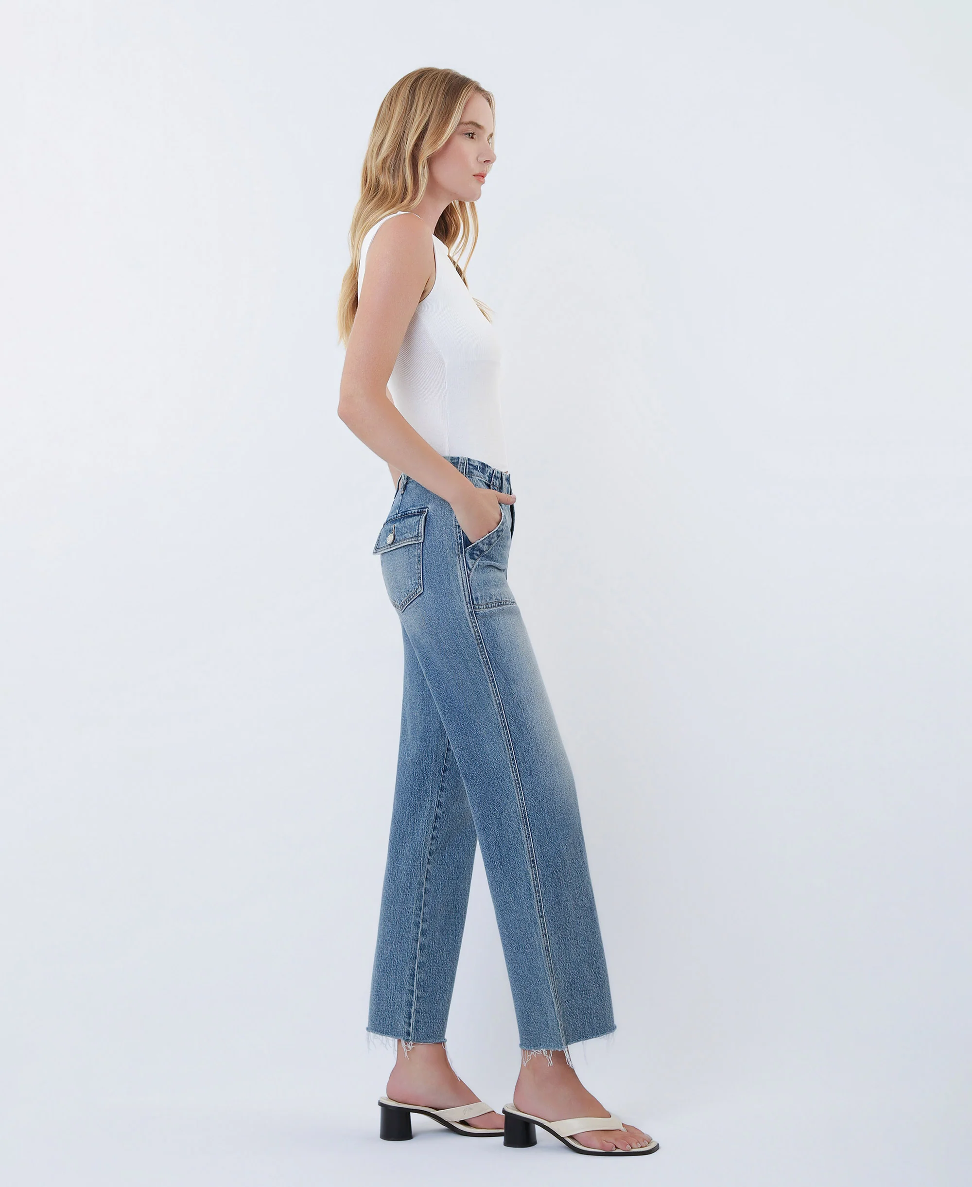 Fantasy - High Rise Patch Pocket Slim Wide Leg Jeans - Image 4