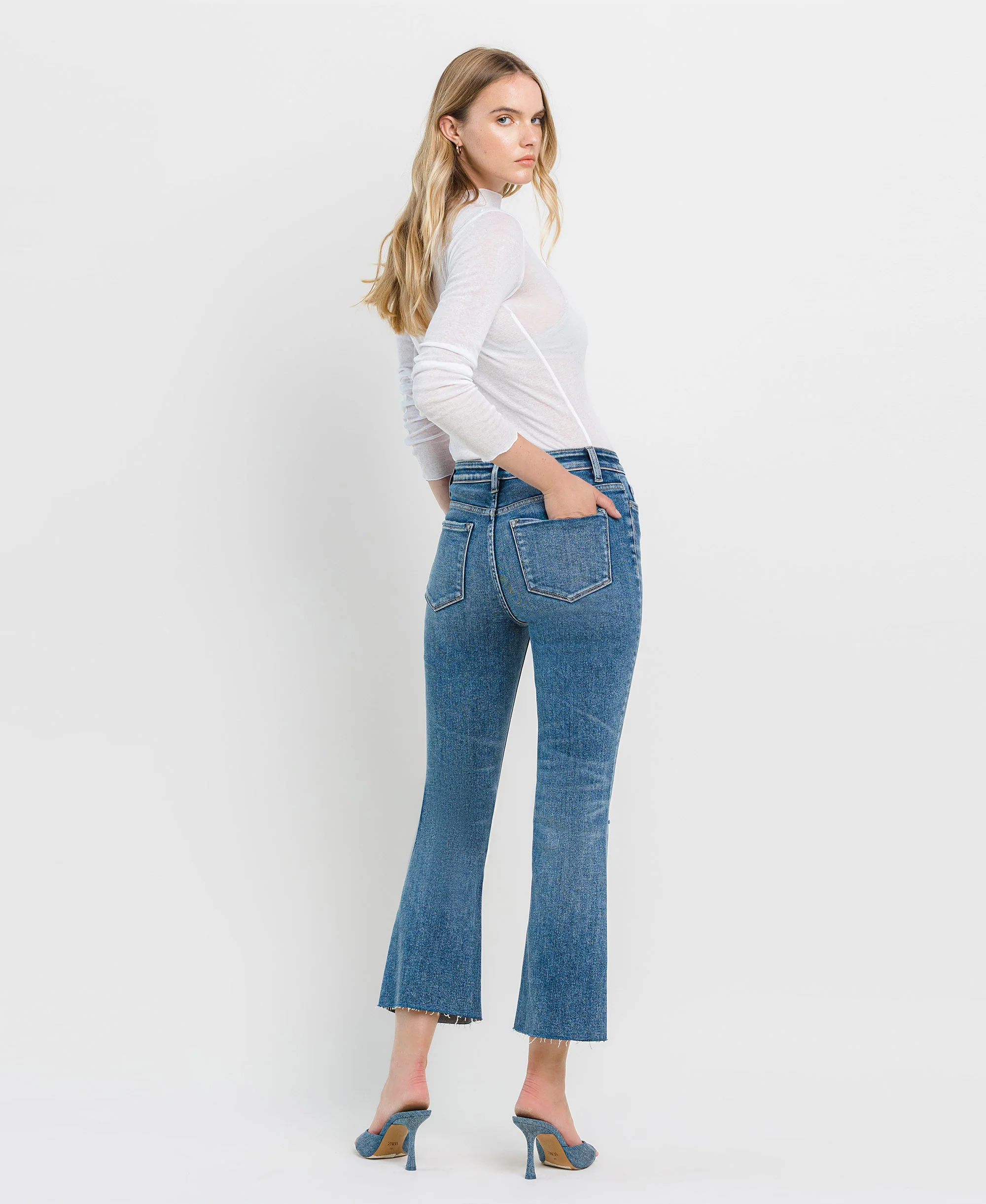 Feasibly - High Rise Clean Cut Hem Crop Flare Jeans - Image 2