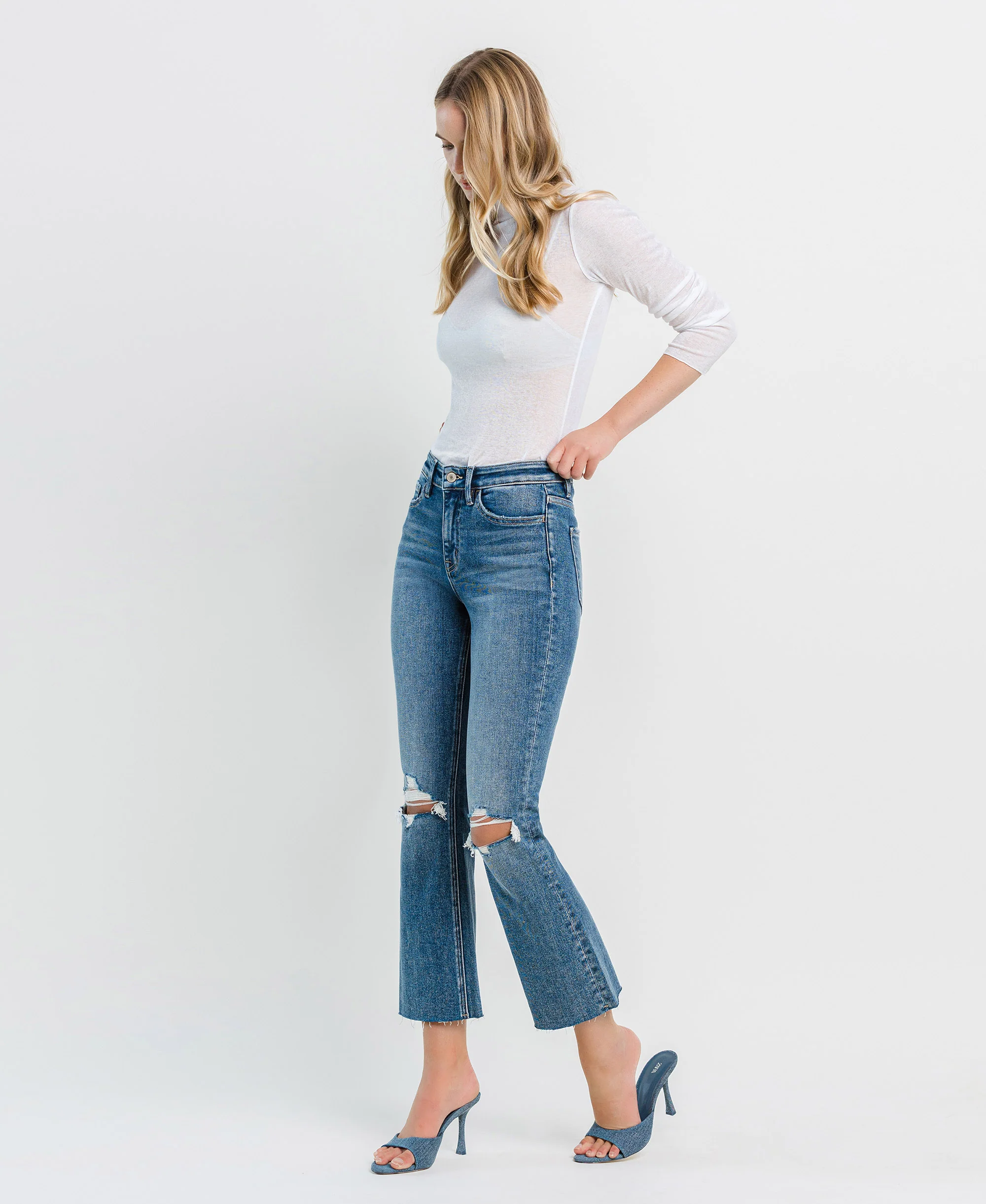 Feasibly - High Rise Clean Cut Hem Crop Flare Jeans - Image 3