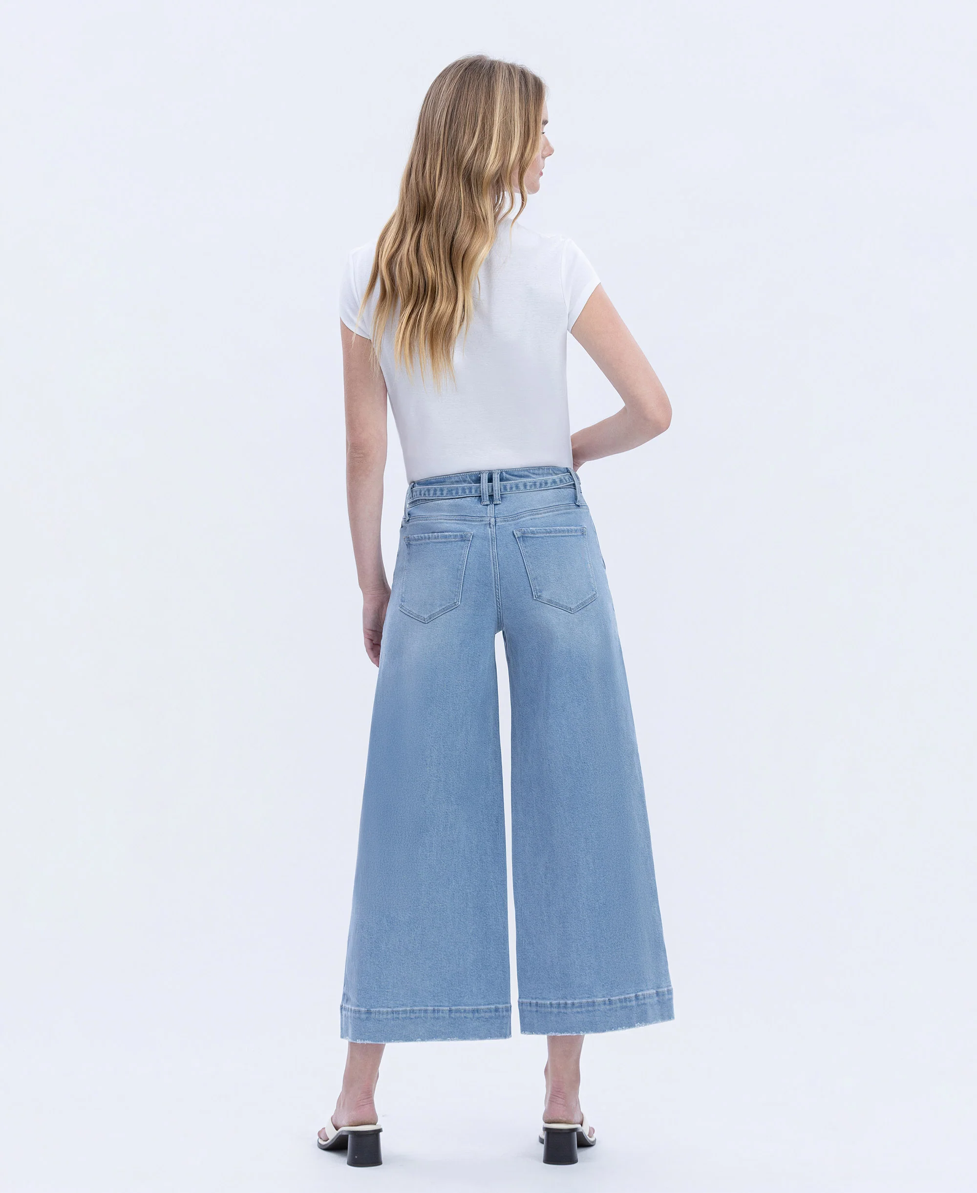 Fluster - High Rise Tie Waist Crop Palazzo Jeans - Image 2