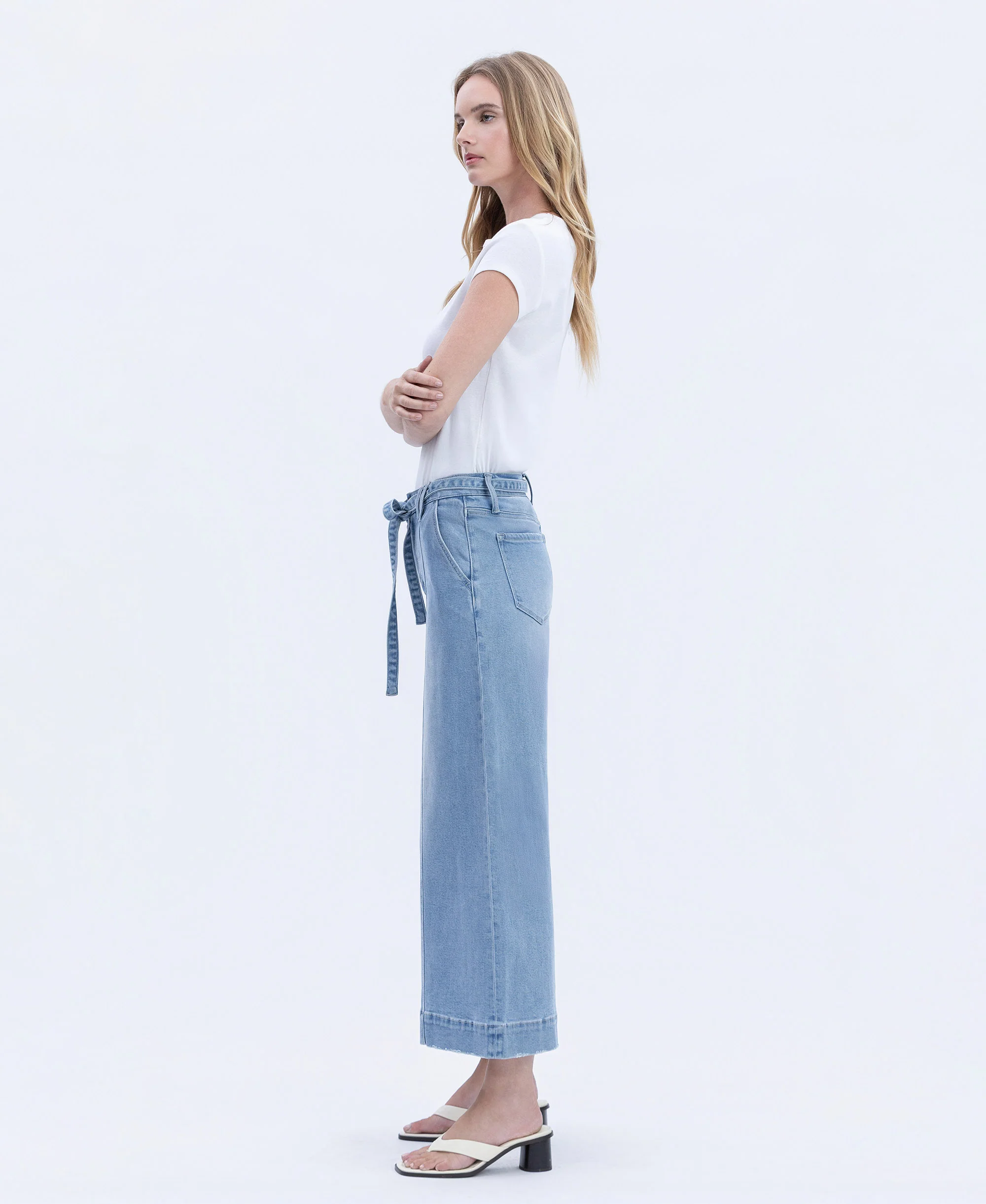 Fluster - High Rise Tie Waist Crop Palazzo Jeans - Image 3