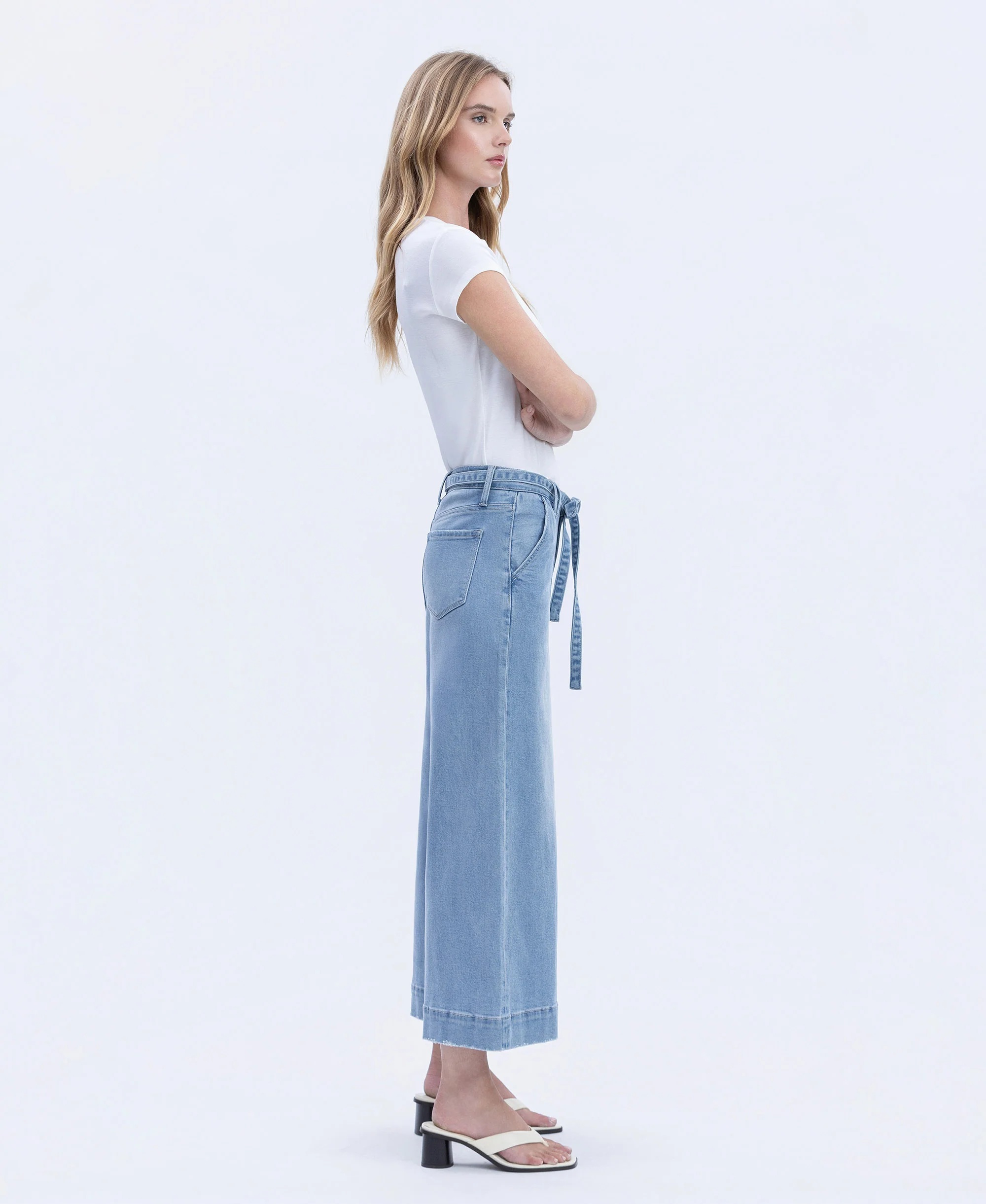 Fluster - High Rise Tie Waist Crop Palazzo Jeans - Image 4