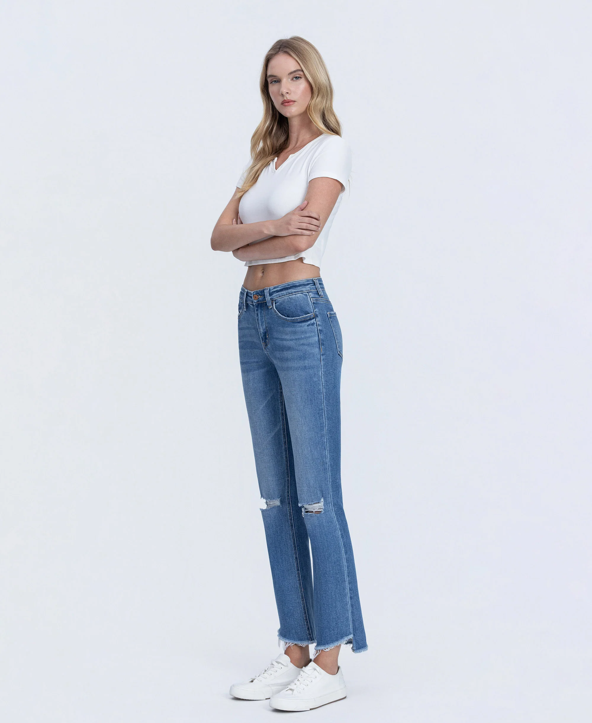 Forget - Mid Rise Raw Step Hem Kick Flare Jeans - Image 3