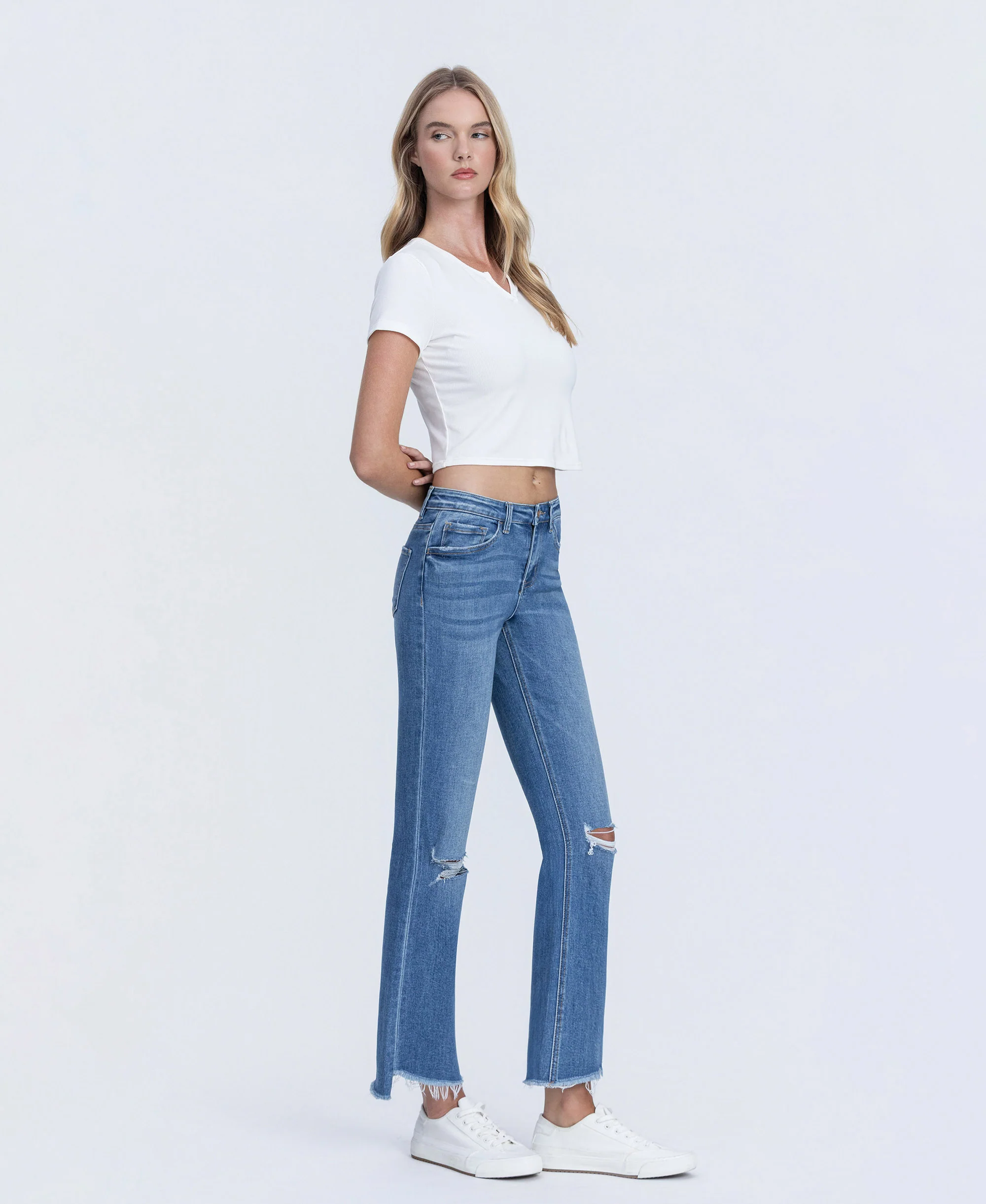 Forget - Mid Rise Raw Step Hem Kick Flare Jeans - Image 4
