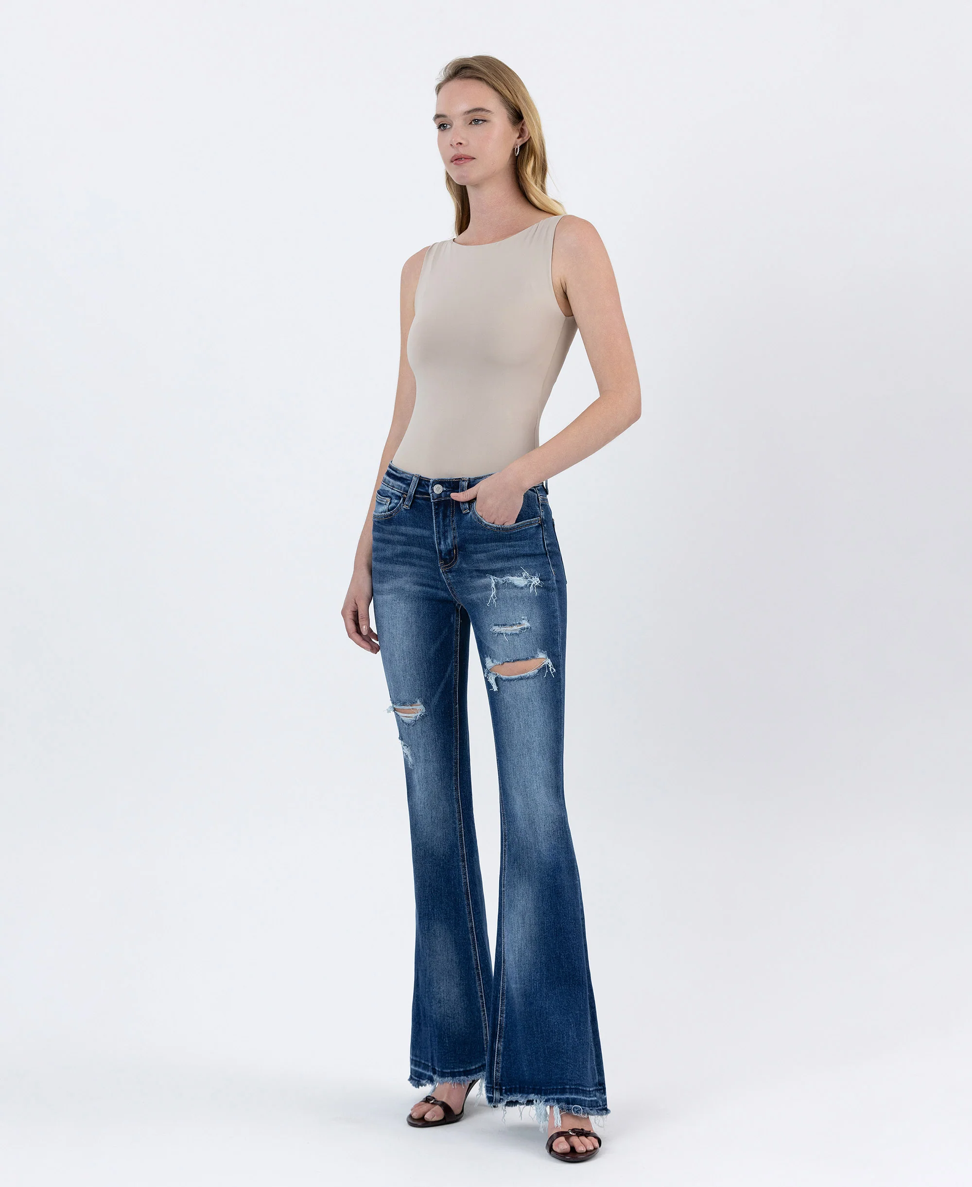 Giant Step - Distressed High Rise Flare Jeans - Image 3