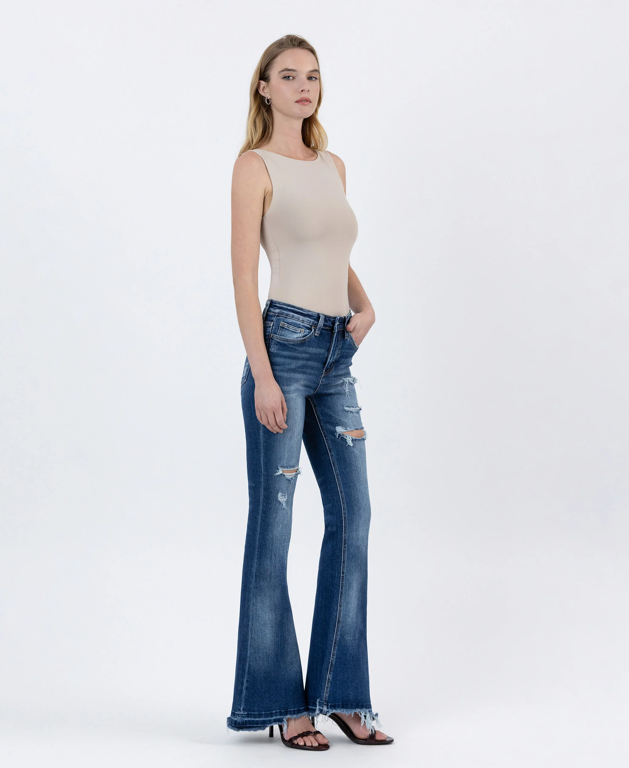 Giant Step - Distressed High Rise Flare Jeans - Image 4