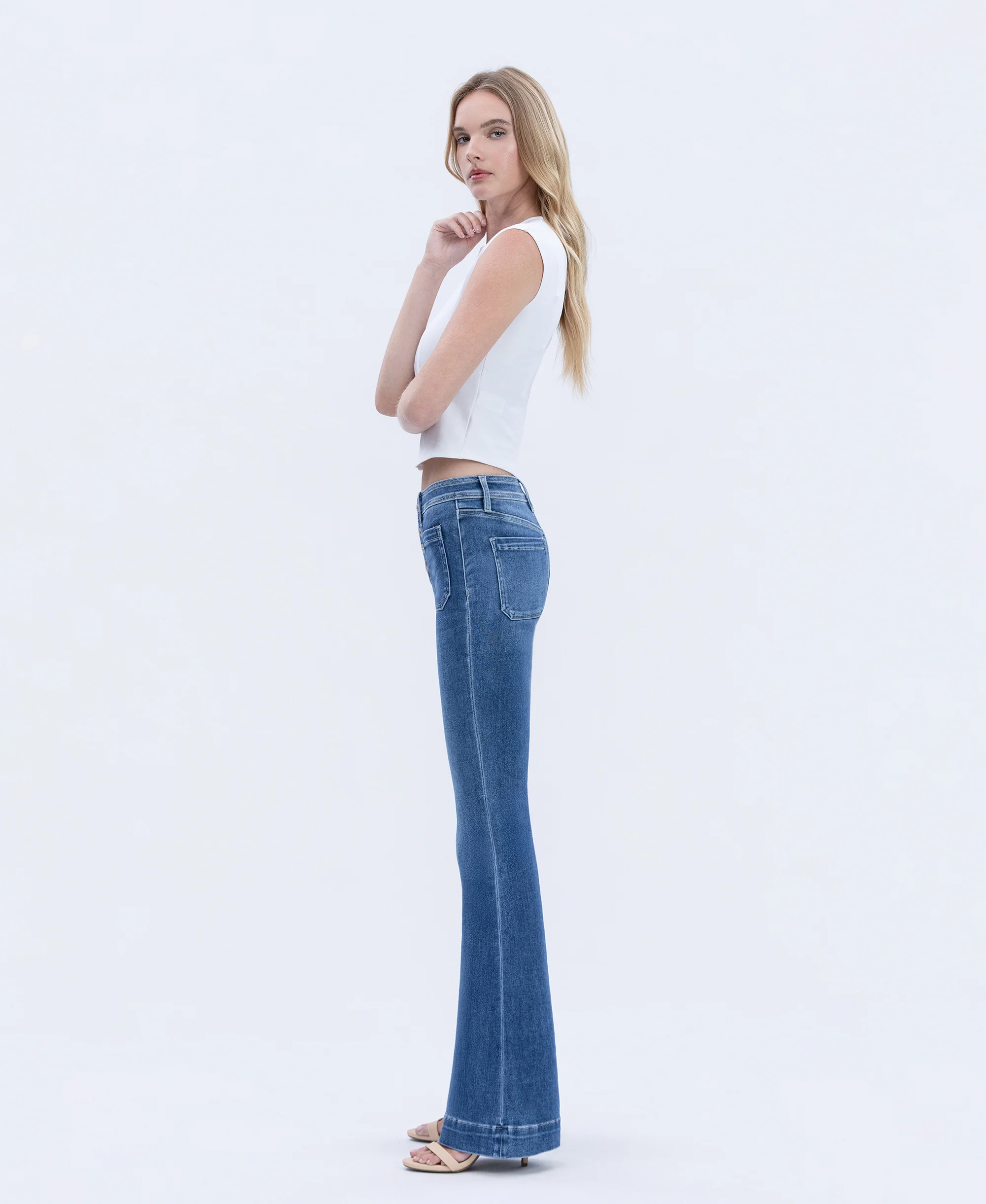 Gleefully - Mid Rise Trouser Hem Flare Jeans - Image 3