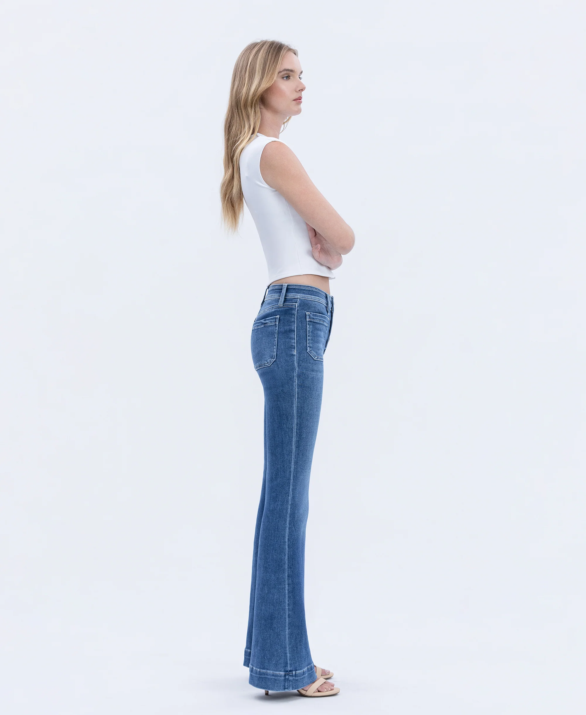 Gleefully - Mid Rise Trouser Hem Flare Jeans - Image 4