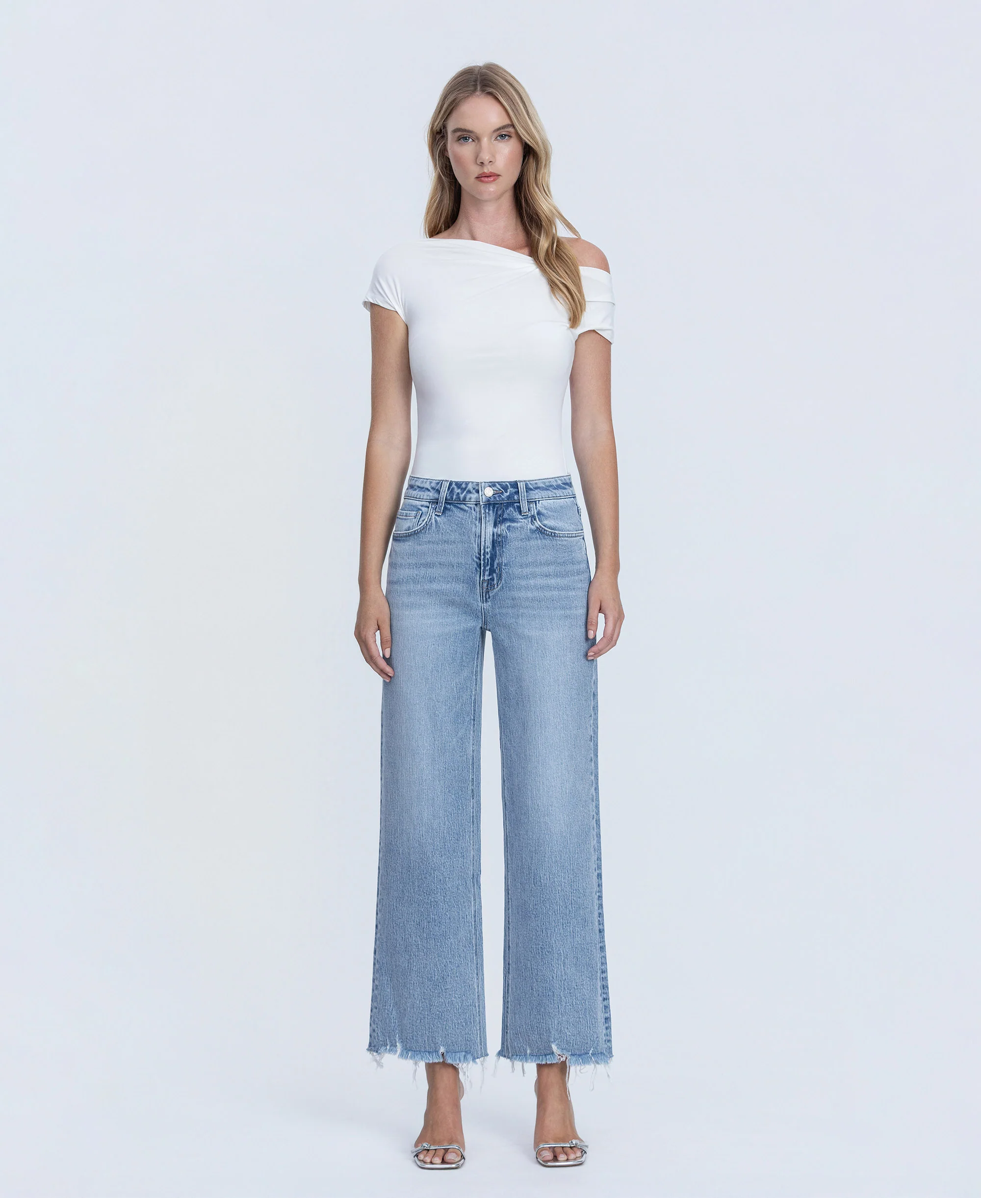God Given - Mid Rise Frayed Ankle Wide Leg Jeans