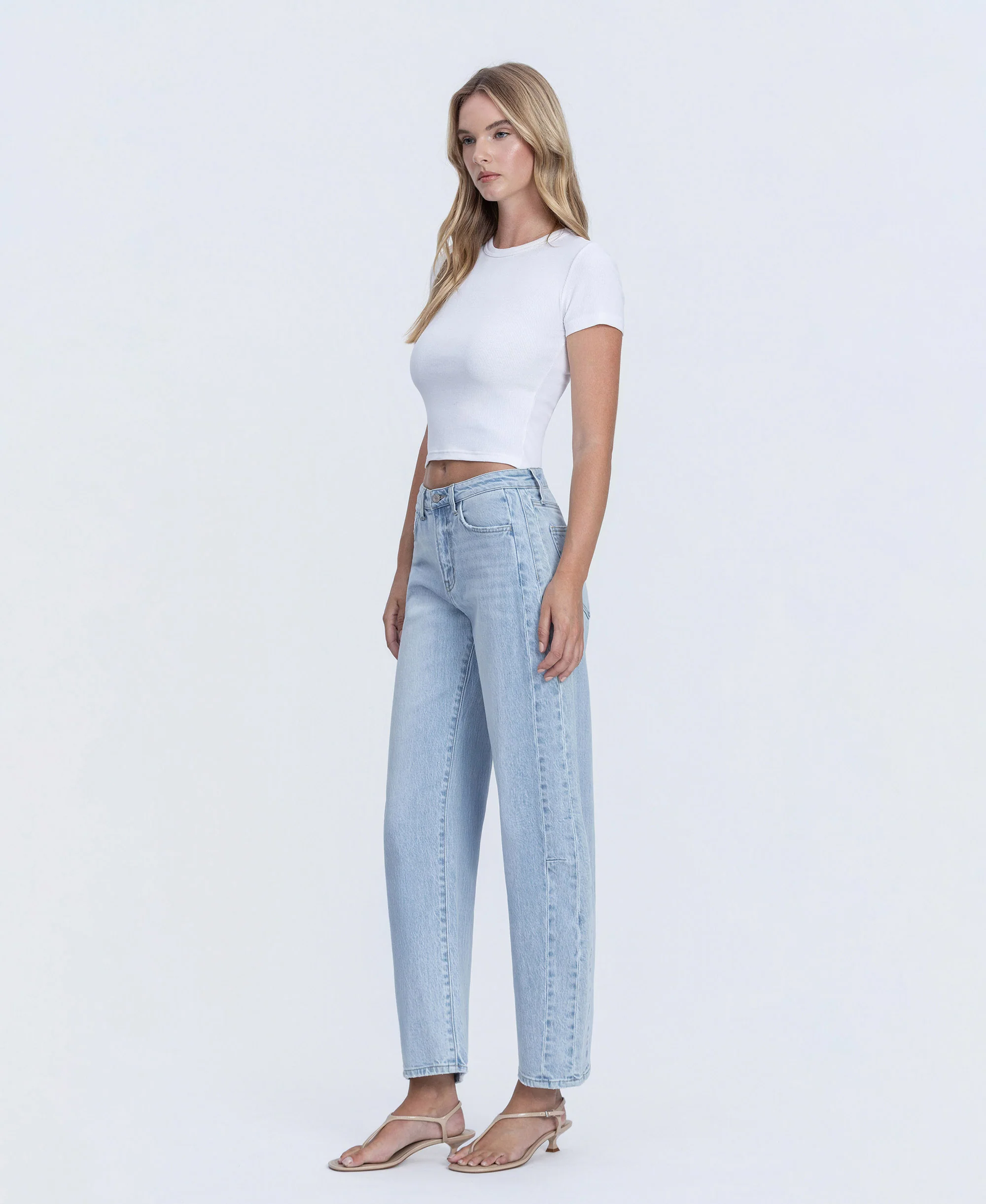 Godlike - High Rise Seam Detail Crop Barrel Jeans - Image 3