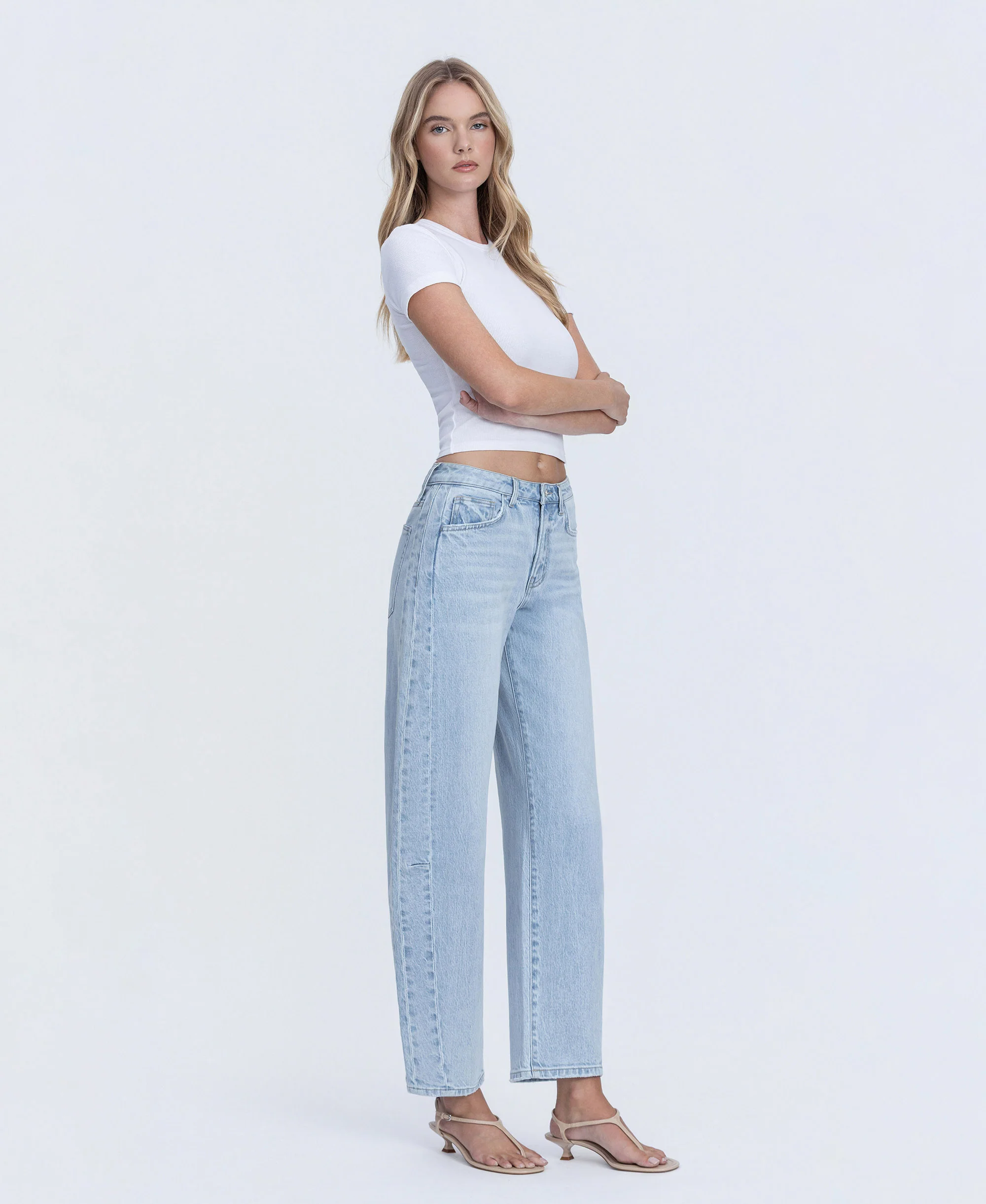 Godlike - High Rise Seam Detail Crop Barrel Jeans - Image 4