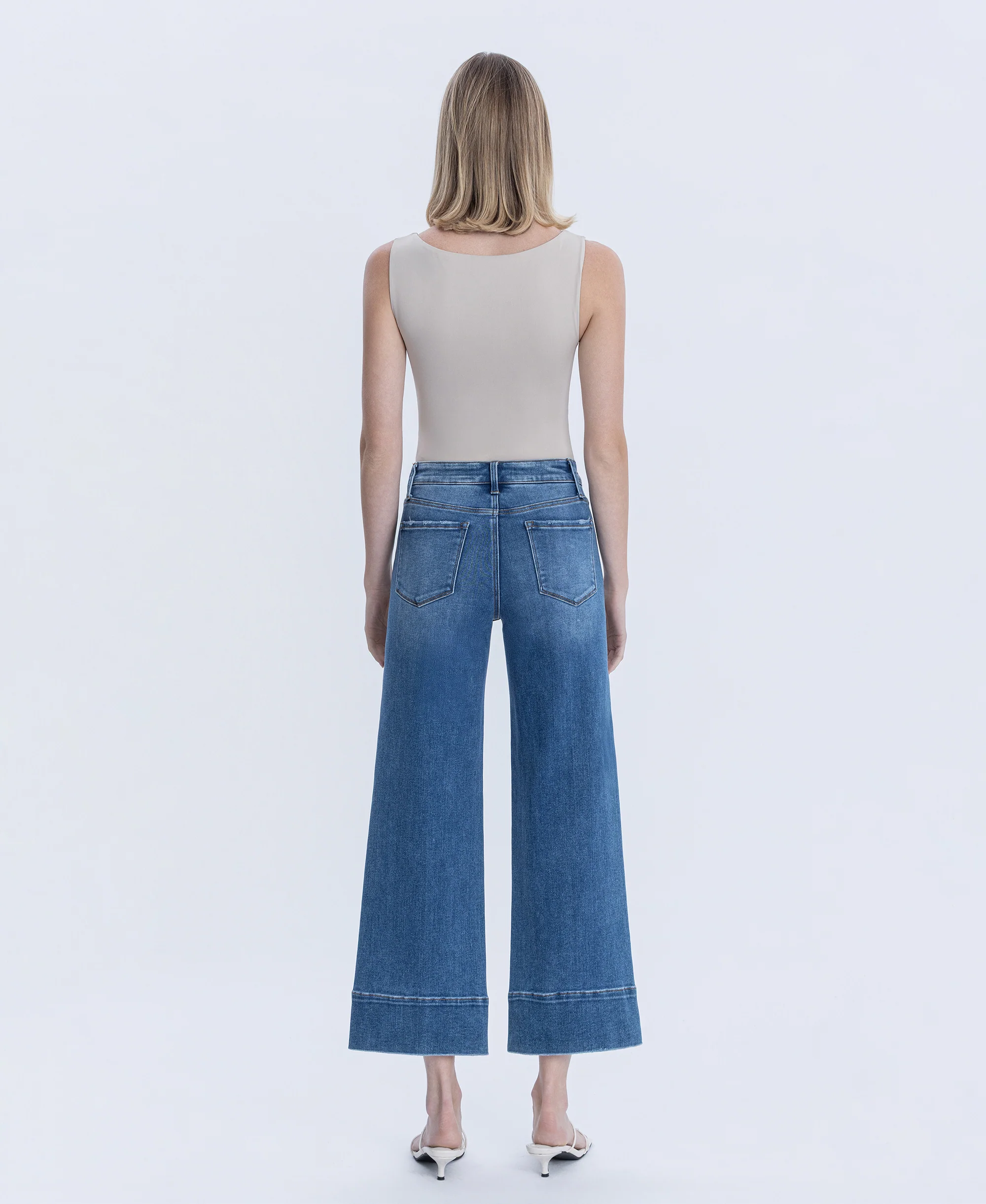 Golden Aura - High Rise Trouser Hem Pin Tuck Ankle Wide Leg Jeans - Image 2