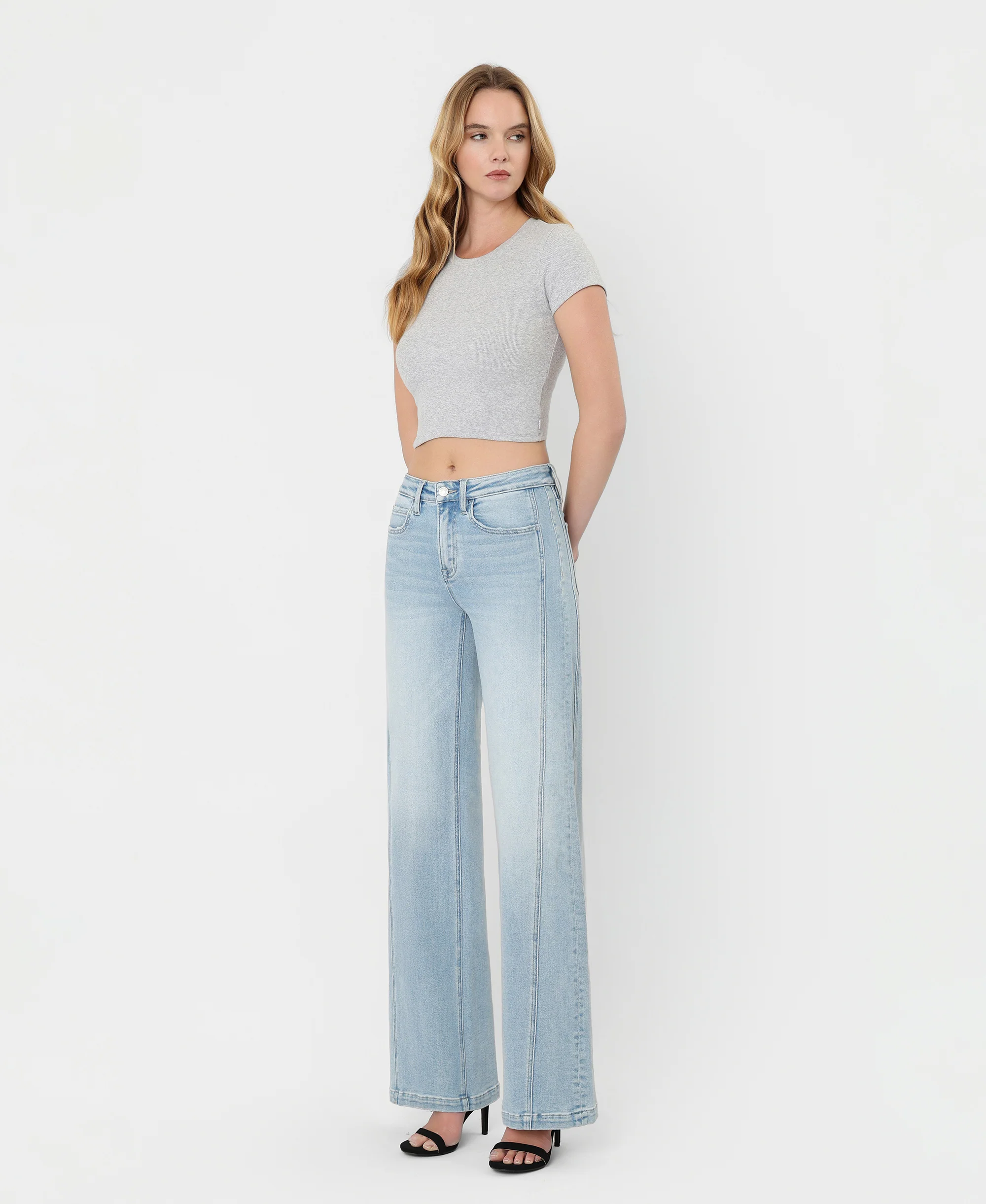 Great Rapids - High Rise Side Panel Wide Leg Jeans - Image 3