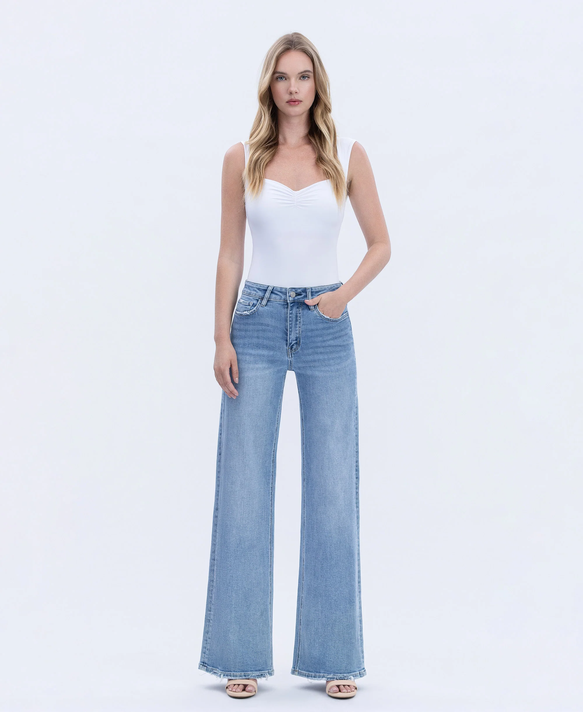 Hearten - High Rise Full Length Wide Leg Jeans