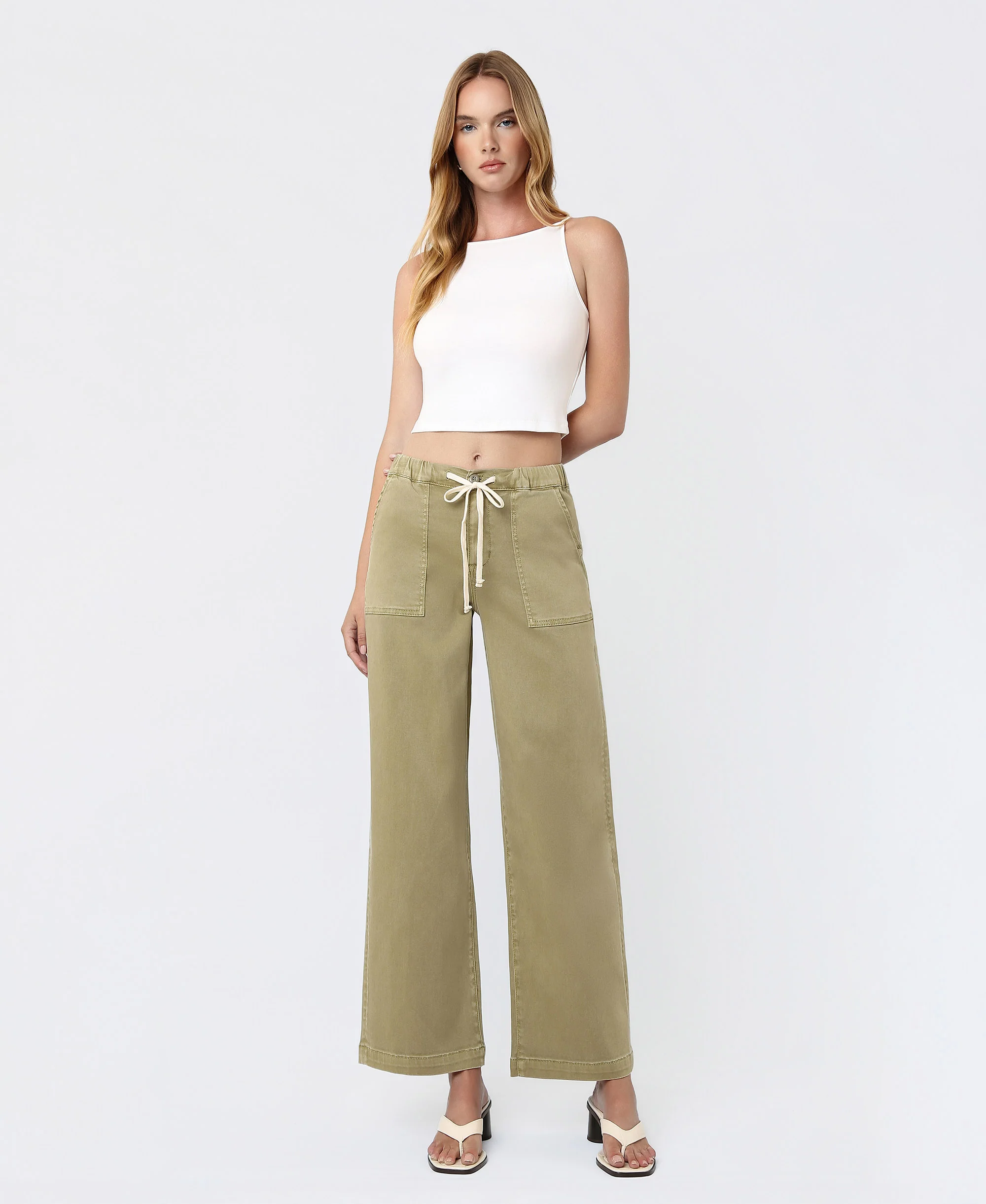 Herb - High Rise Elastic Drawstring WB Baggy Wide Leg Jeans