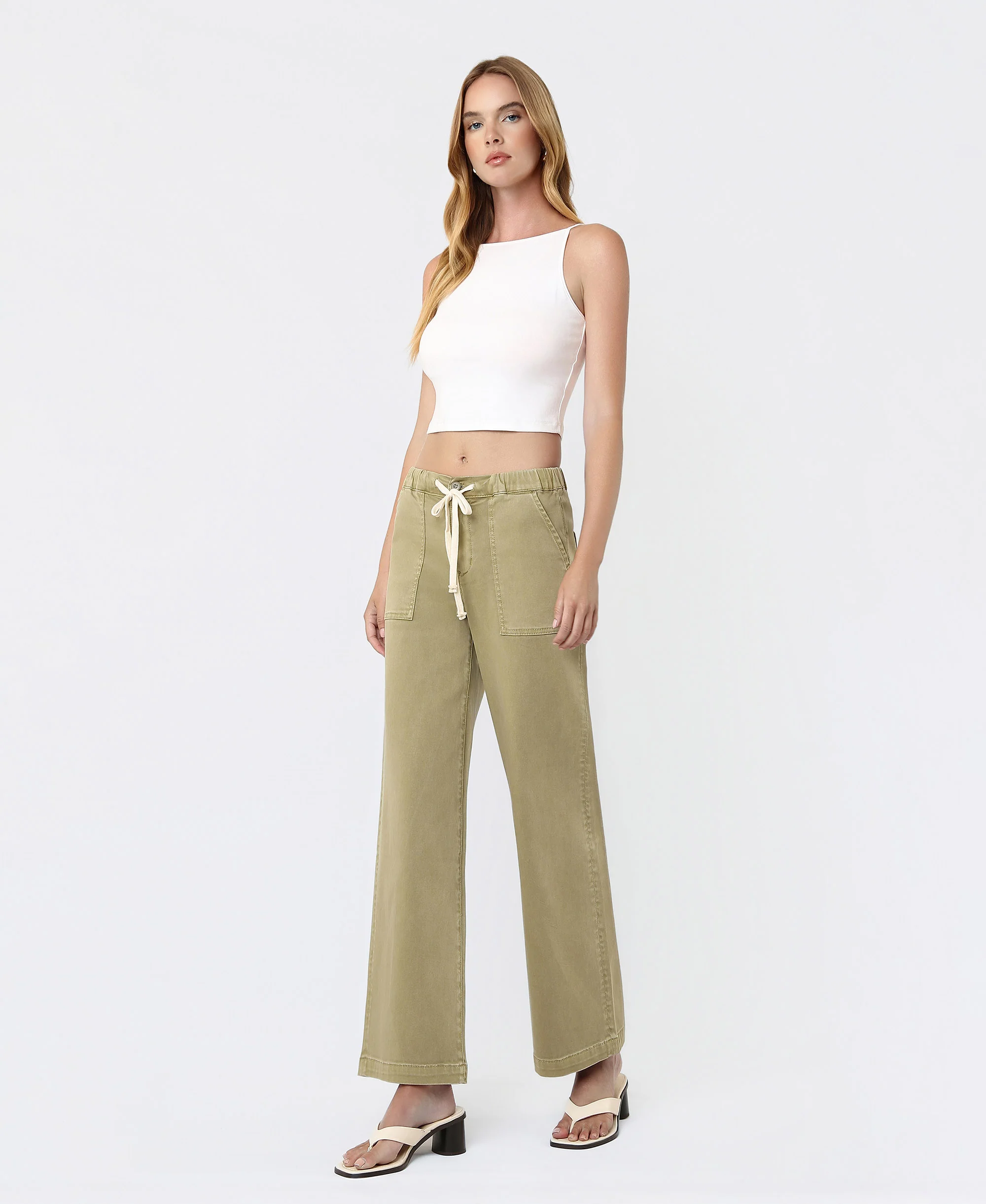 Herb - High Rise Elastic Drawstring WB Baggy Wide Leg Jeans - Image 3