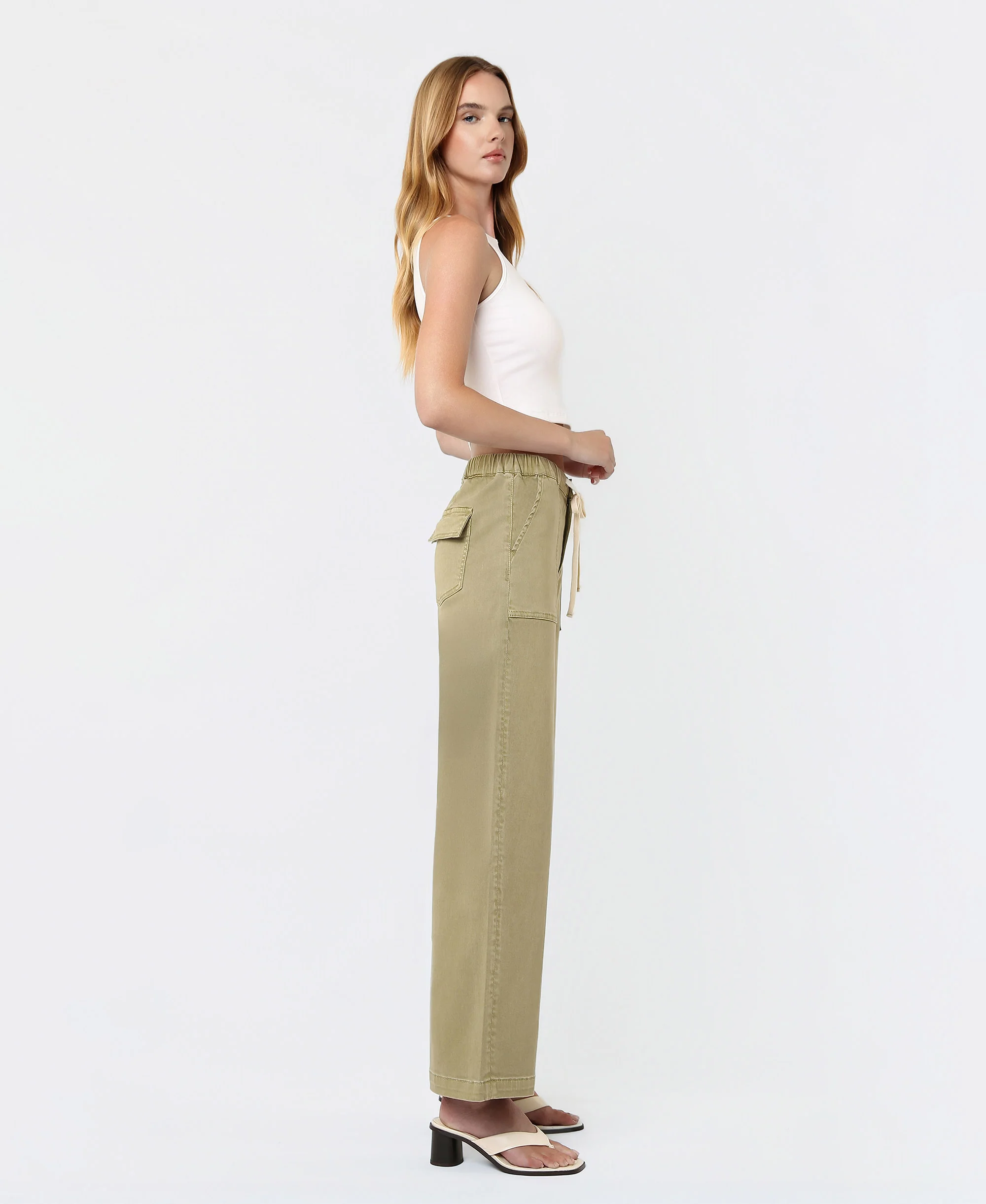 Herb - High Rise Elastic Drawstring WB Baggy Wide Leg Jeans - Image 4