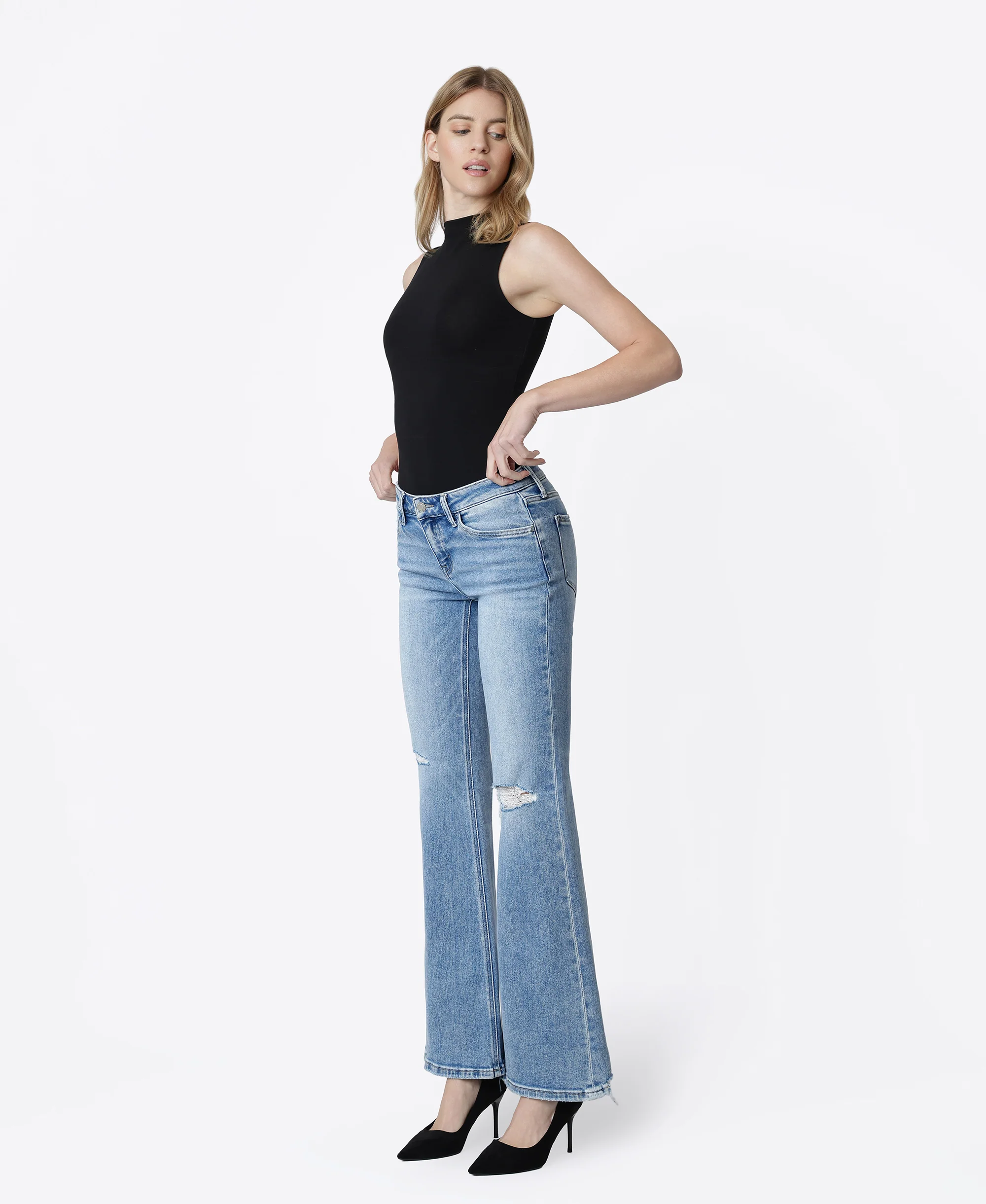 Idolize - Low Rise Distressed Easy Flare Jeans - Image 3