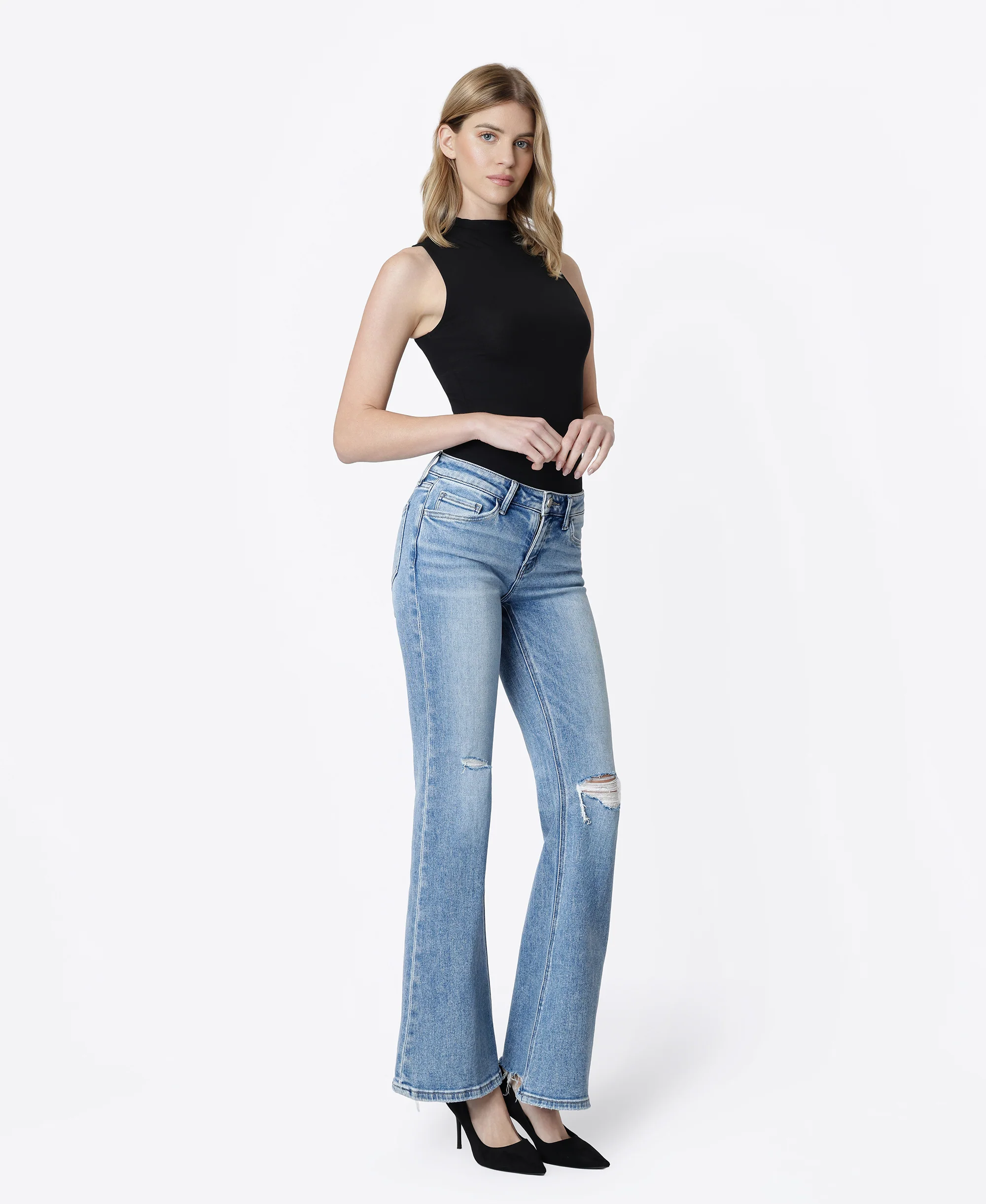 Idolize - Low Rise Distressed Easy Flare Jeans - Image 4