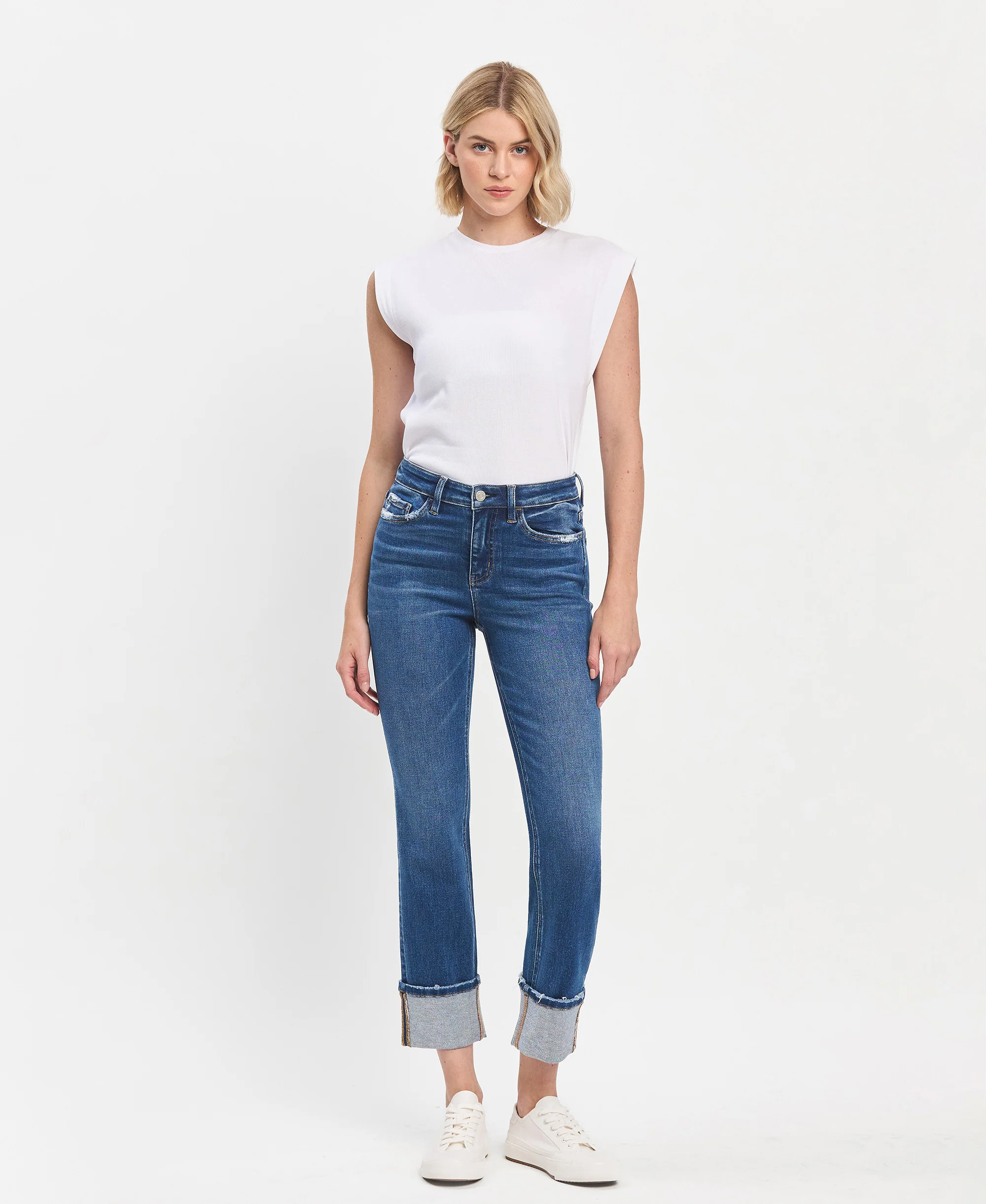 Imbue - High Rise Cuffed Slim Straight Jeans